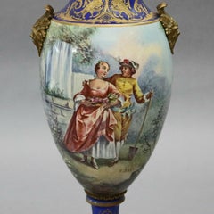 Antique French Sevres School Painted and Gilt Pictorial Urn, Artist Signed