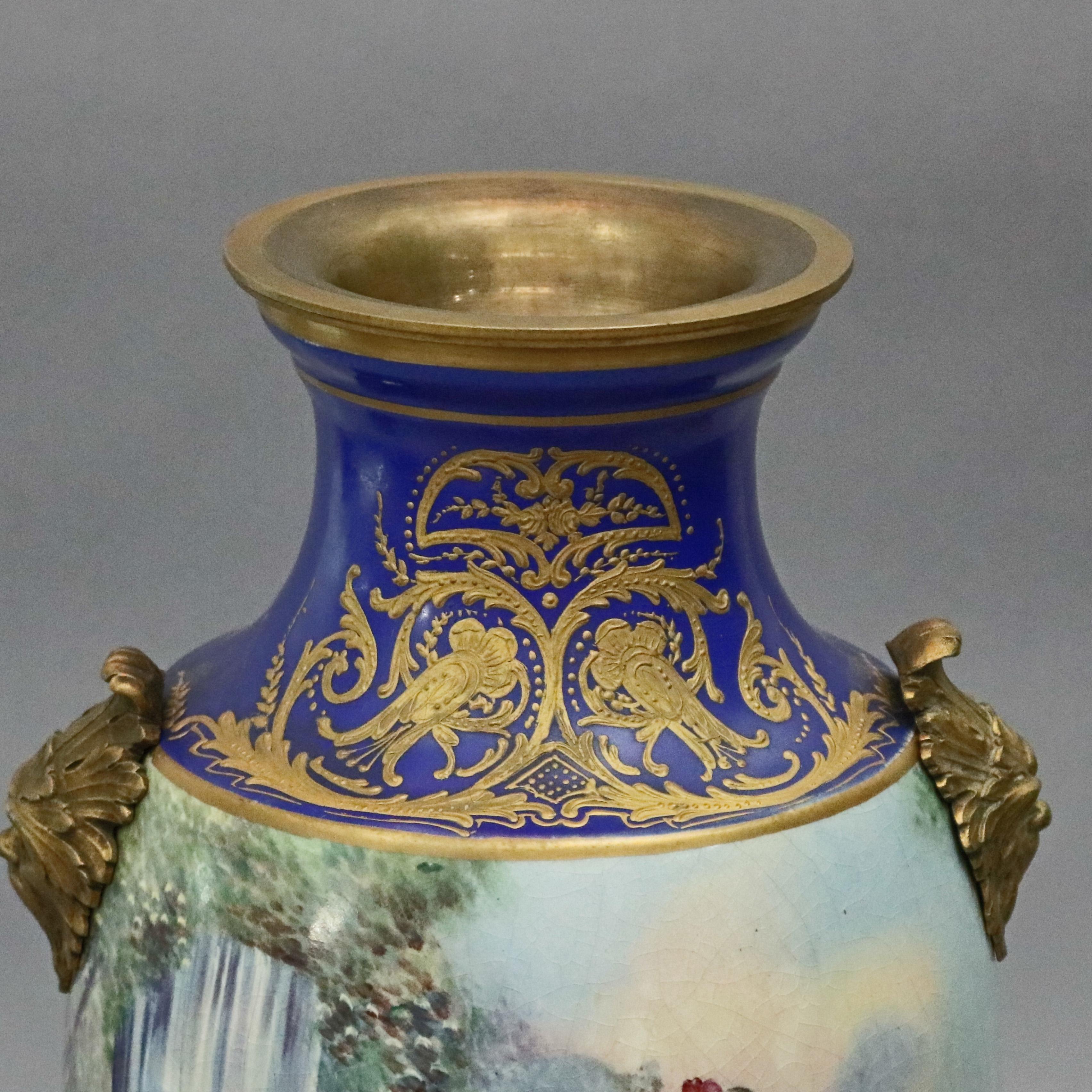 Antique French Sevres School Painted and Gilt Pictorial Urn, Artist Signed In Good Condition In Big Flats, NY
