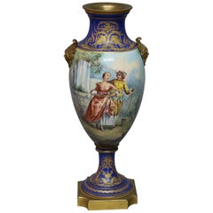 Antique French Sevres School Painted and Gilt Pictorial Urn, Artist Signed