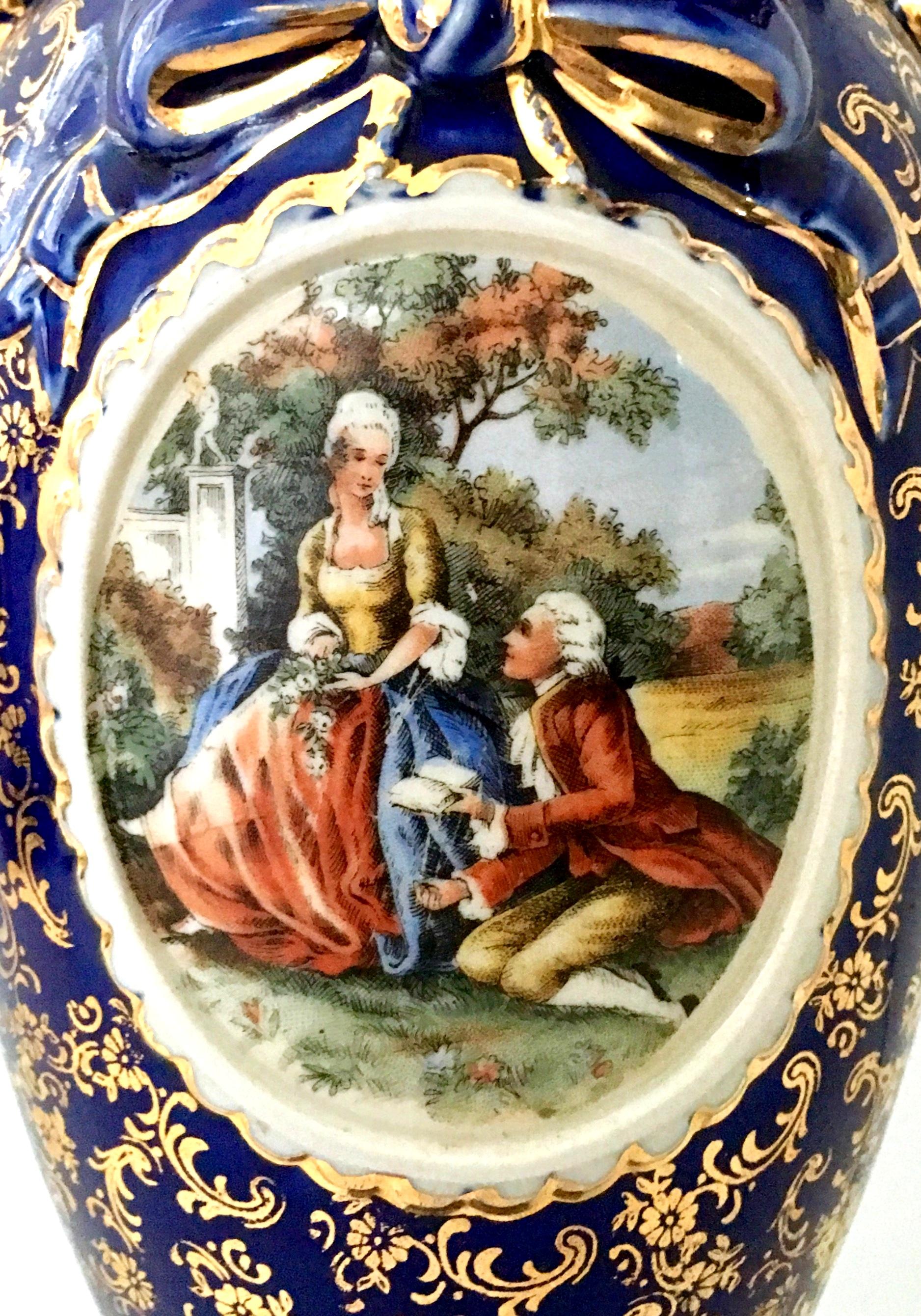 Antike französische Vasenlampe im Sevres-Stil:: kobaltfarben & 22-Karat Gold:: handbemalt 3