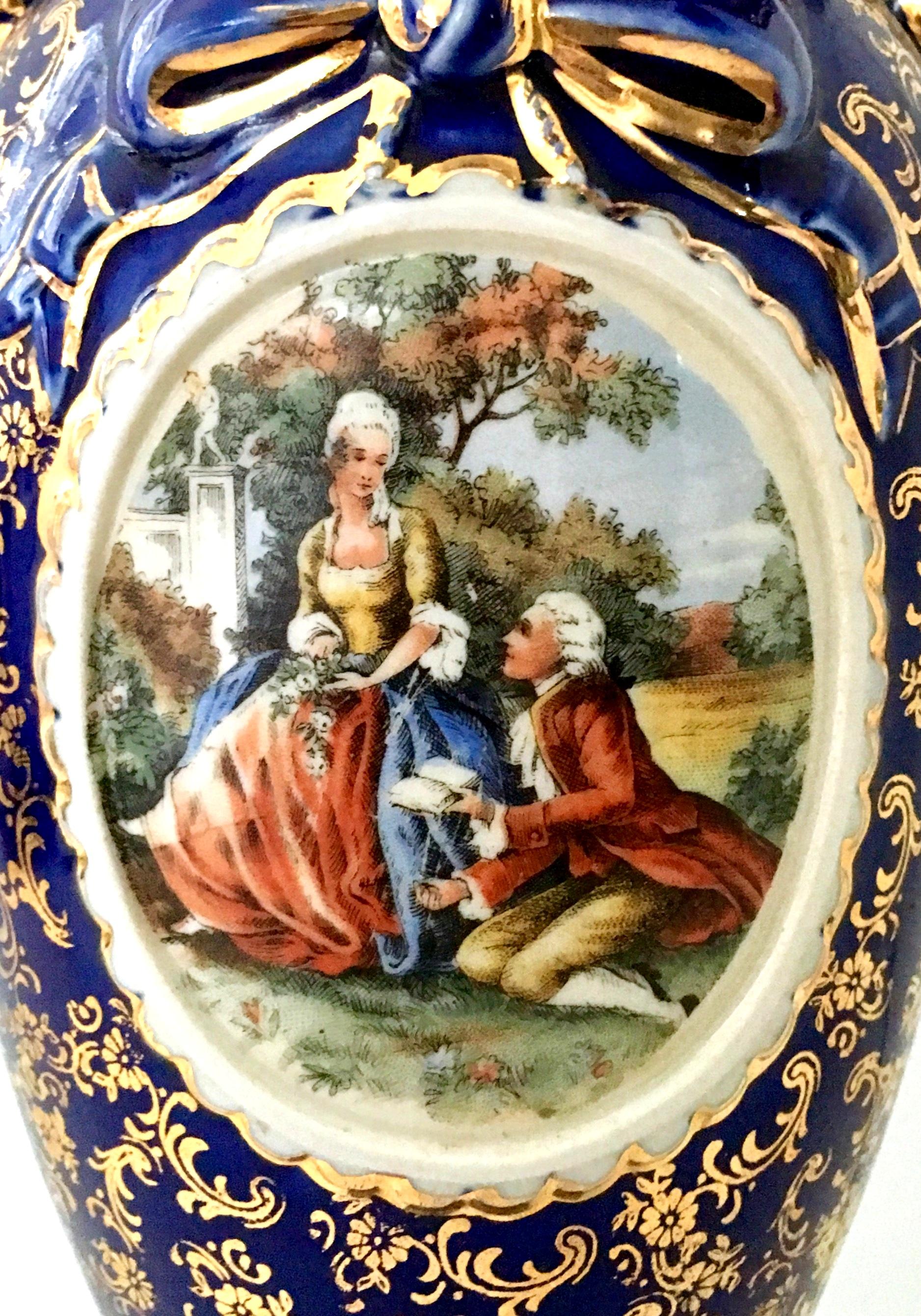 Antique French Sevres Style Cobalt & 22-Karat Gold Hand-Painted Vase Lamp 1