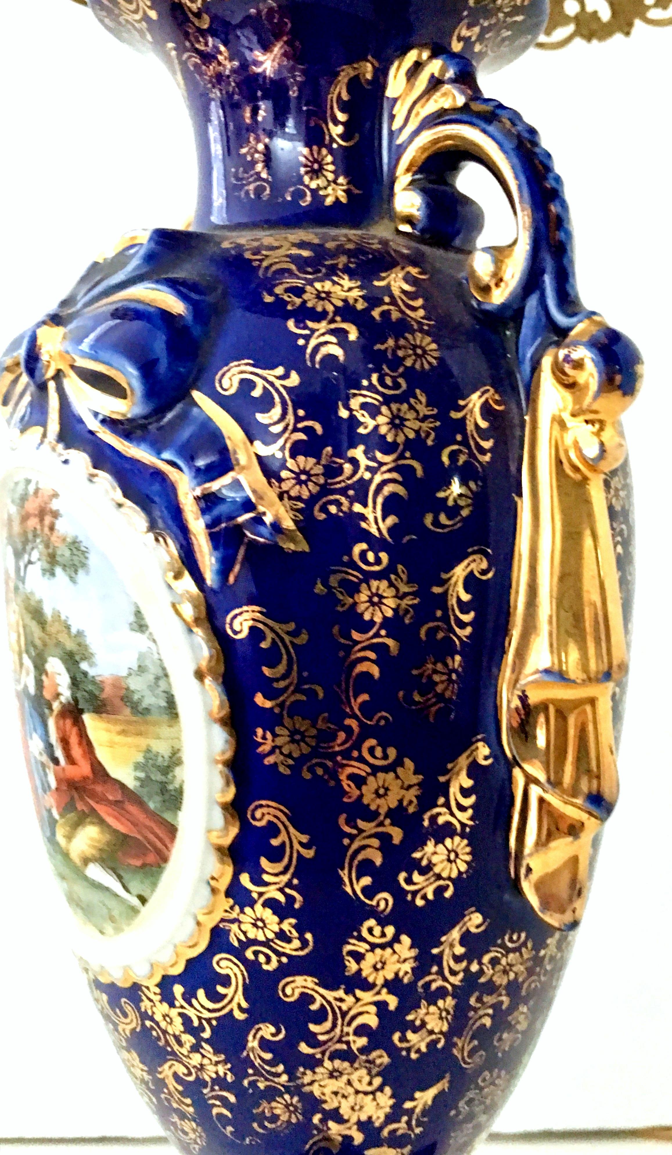 Antique French Sevres Style Cobalt & 22-Karat Gold Hand-Painted Vase Lamp 2