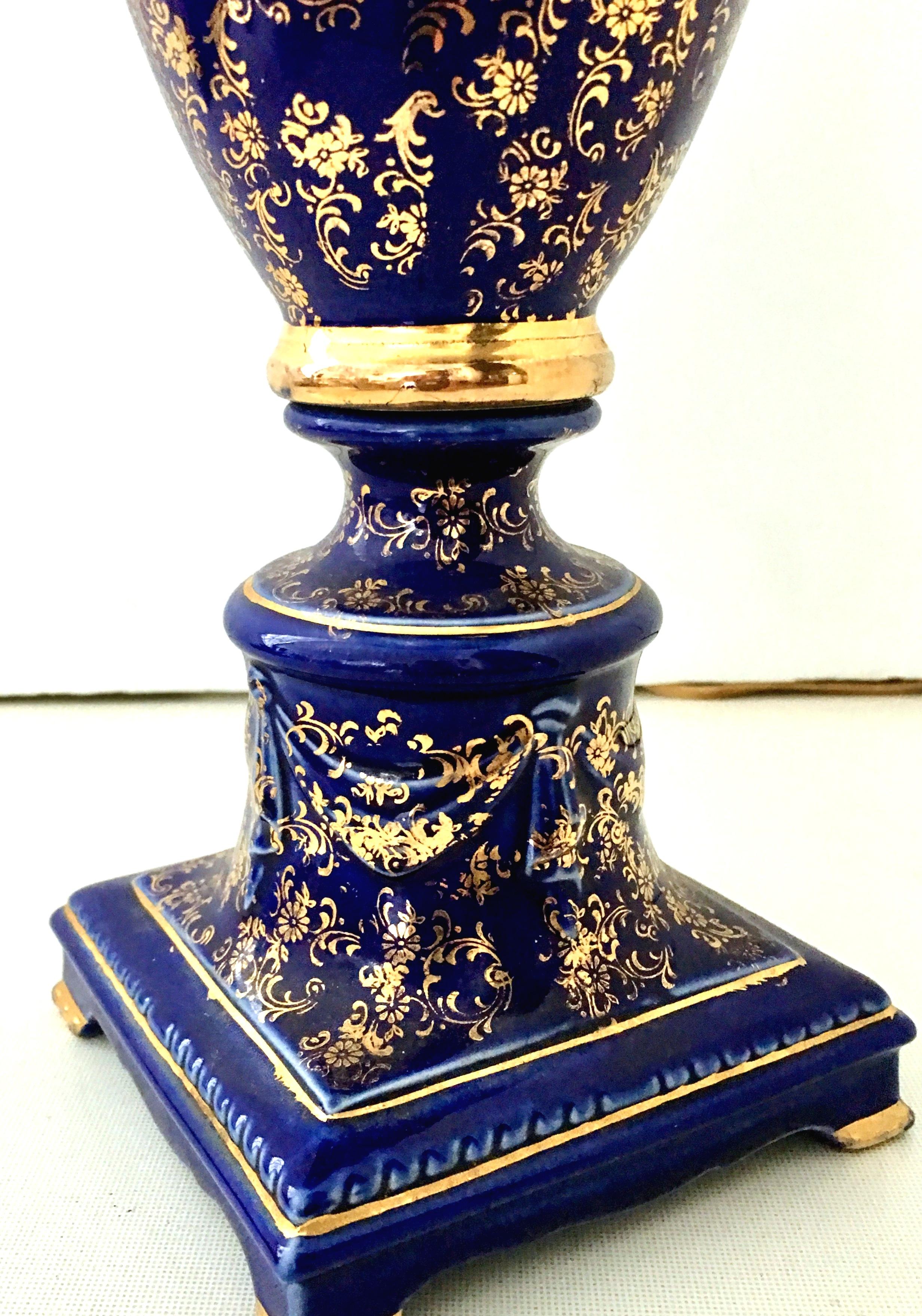Antique French Sevres Style Cobalt & 22-Karat Gold Hand-Painted Vase Lamp 6