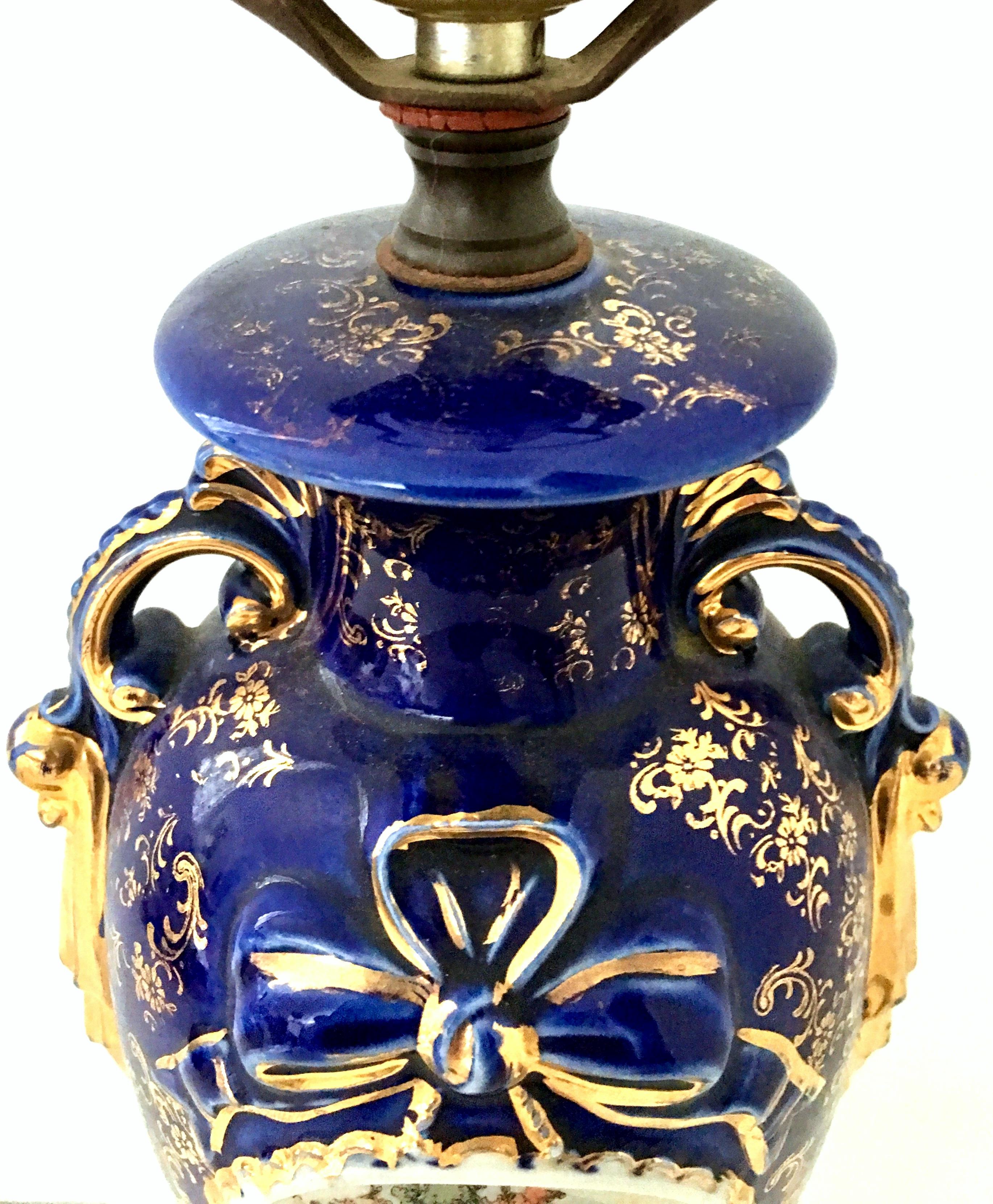 Antique French Sevres Style Cobalt & 22-Karat Gold Hand-Painted Vase Lamp 3