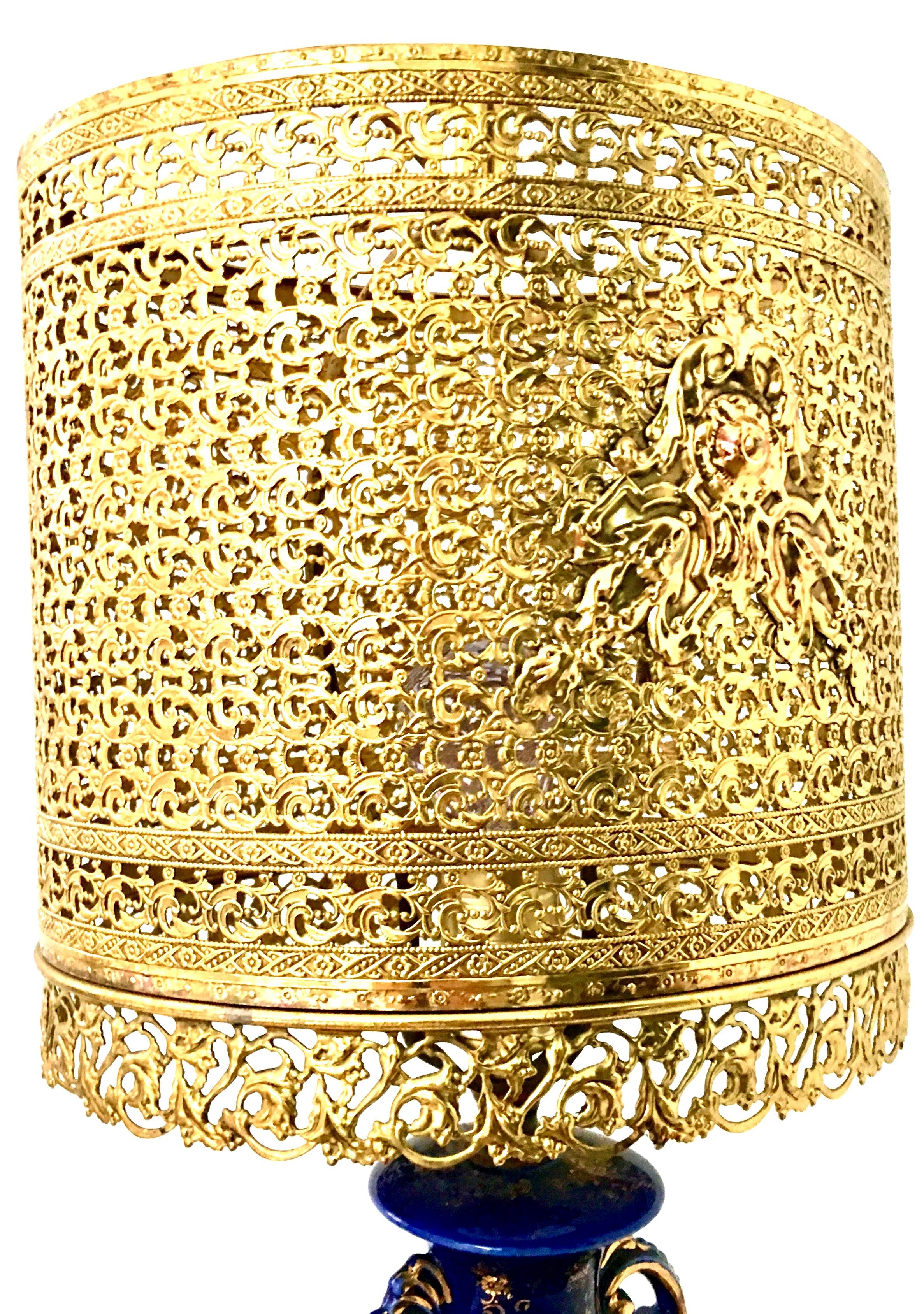 Antike französische Vasenlampe im Sevres-Stil:: kobaltfarben & 22-Karat Gold:: handbemalt 9
