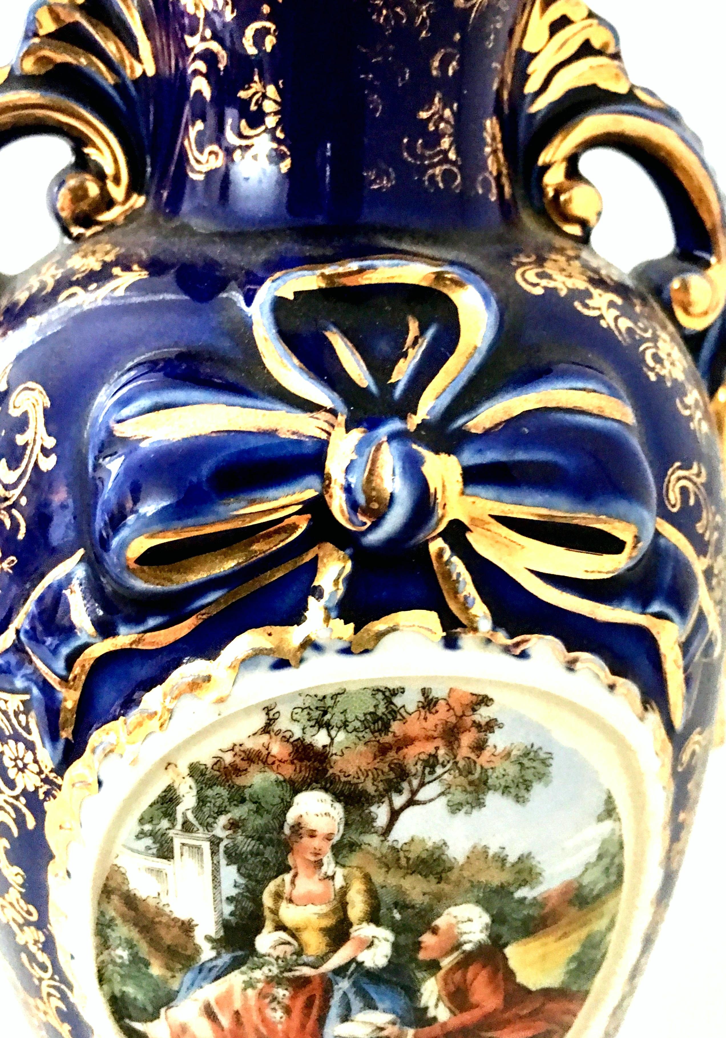 Antique French Sevres Style Cobalt & 22-Karat Gold Hand-Painted Vase Lamp 4