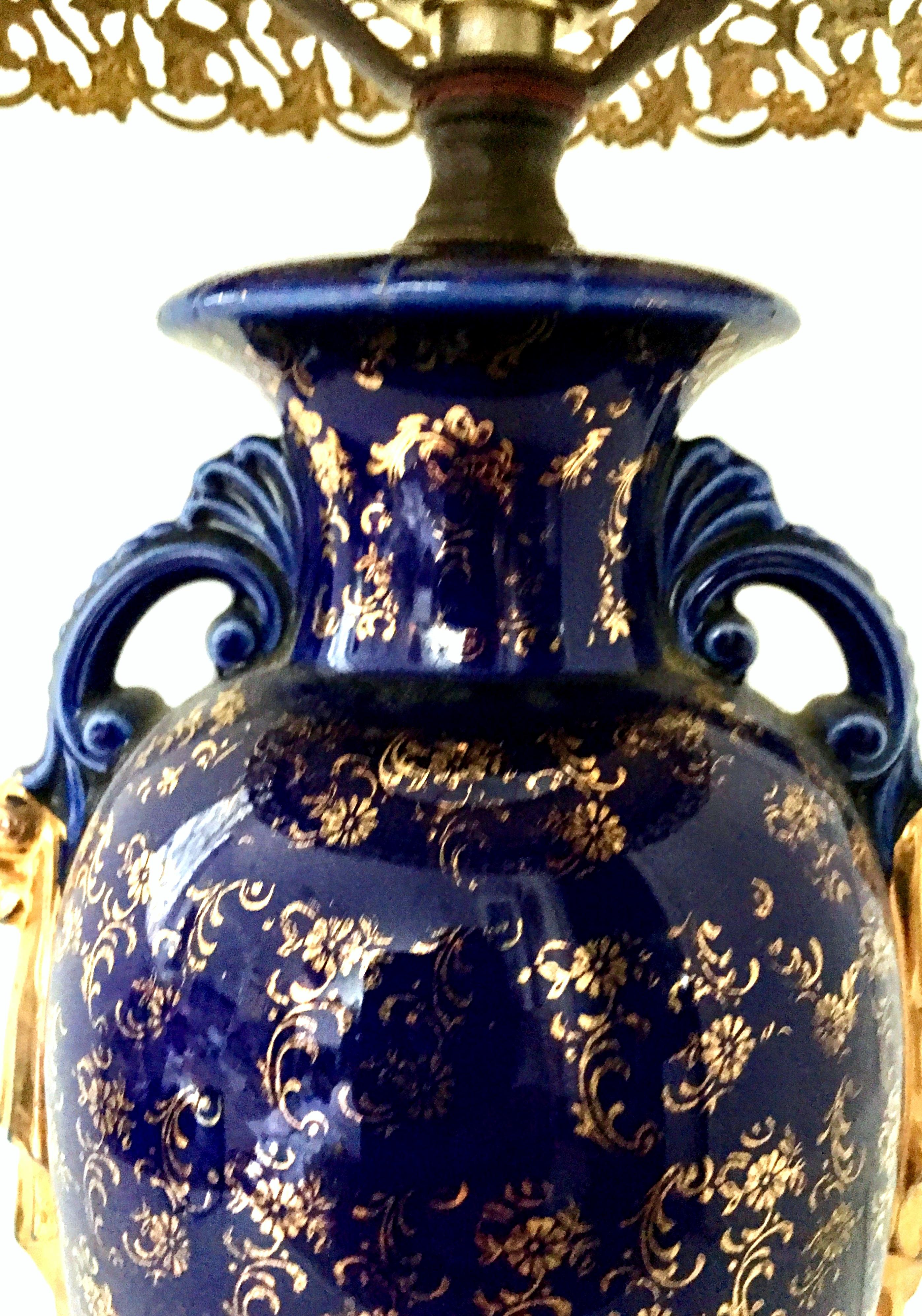 Antique French Sevres Style Cobalt & 22-Karat Gold Hand-Painted Vase Lamp 5