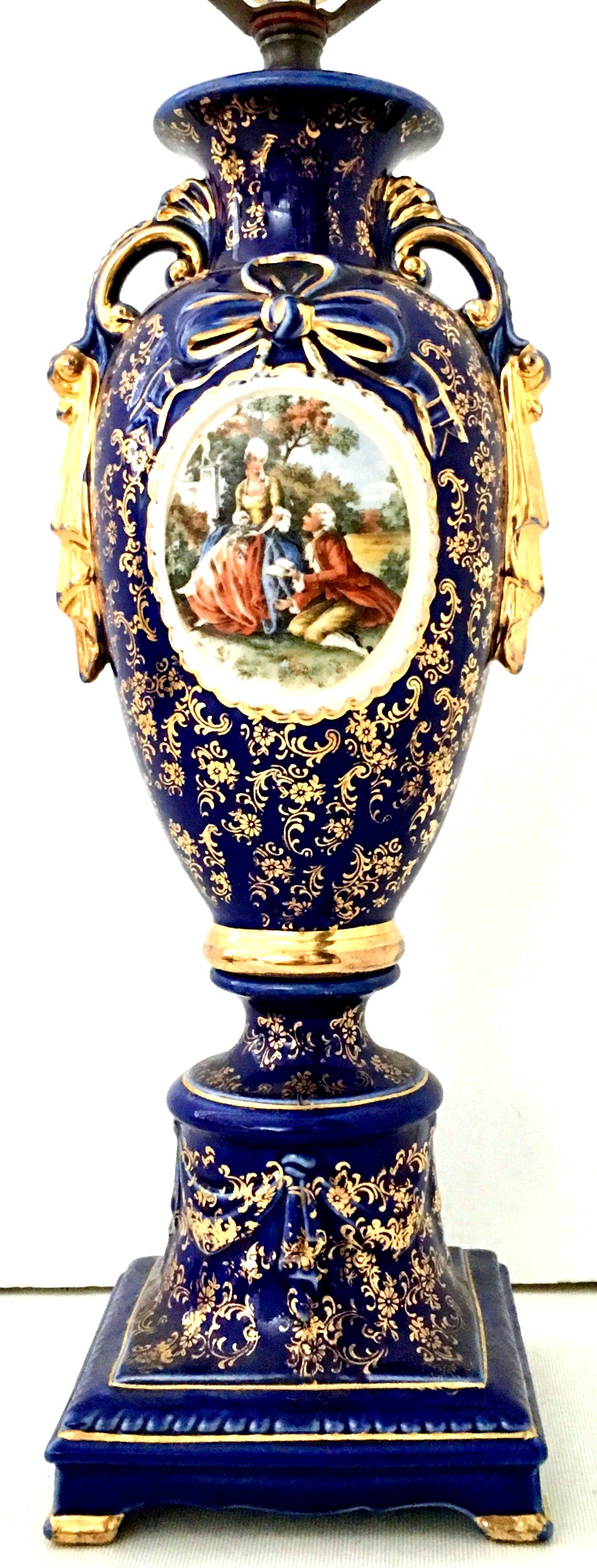 European Antique French Sevres Style Cobalt & 22-Karat Gold Hand-Painted Vase Lamp