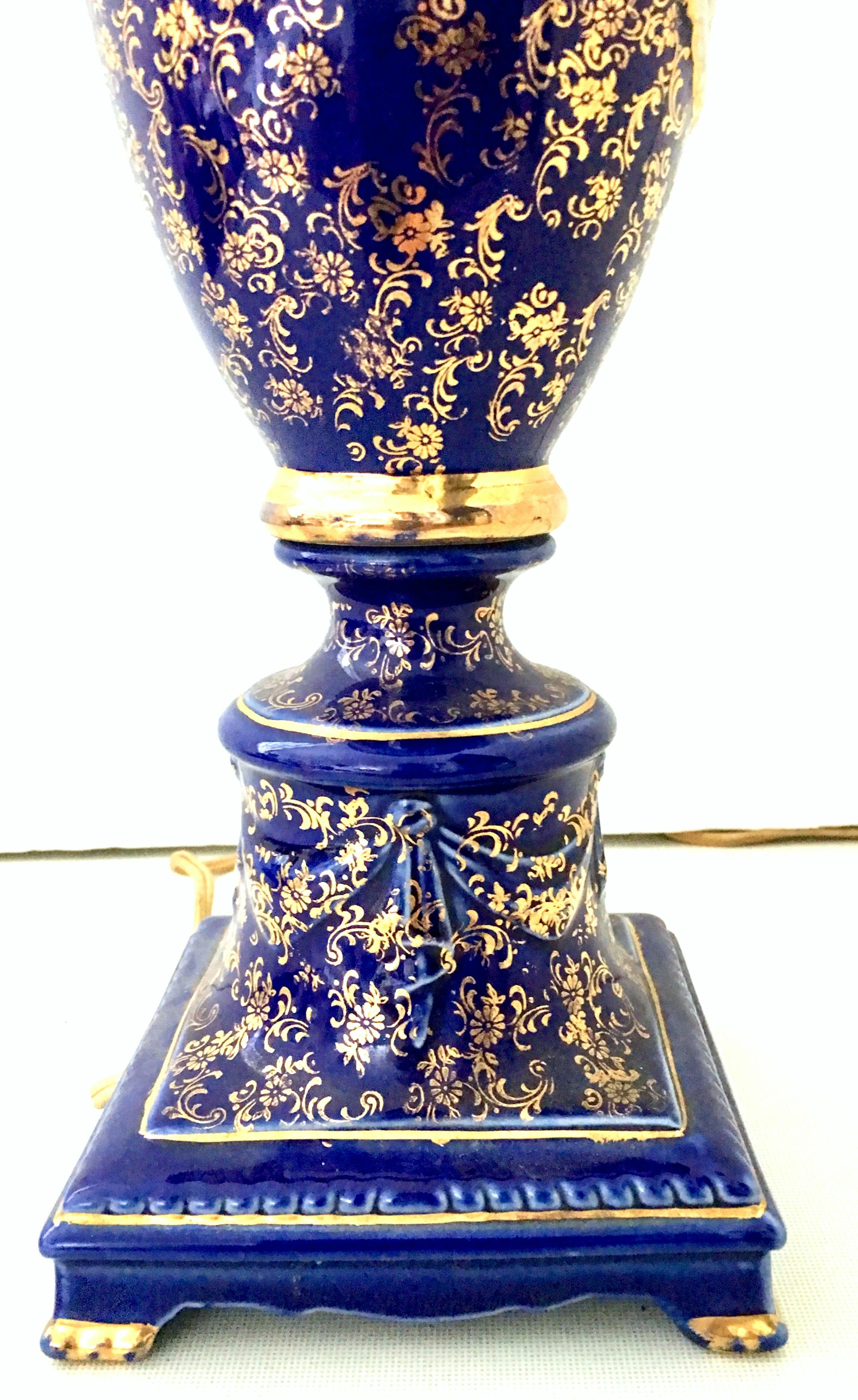 Porcelain Antique French Sevres Style Cobalt & 22-Karat Gold Hand-Painted Vase Lamp