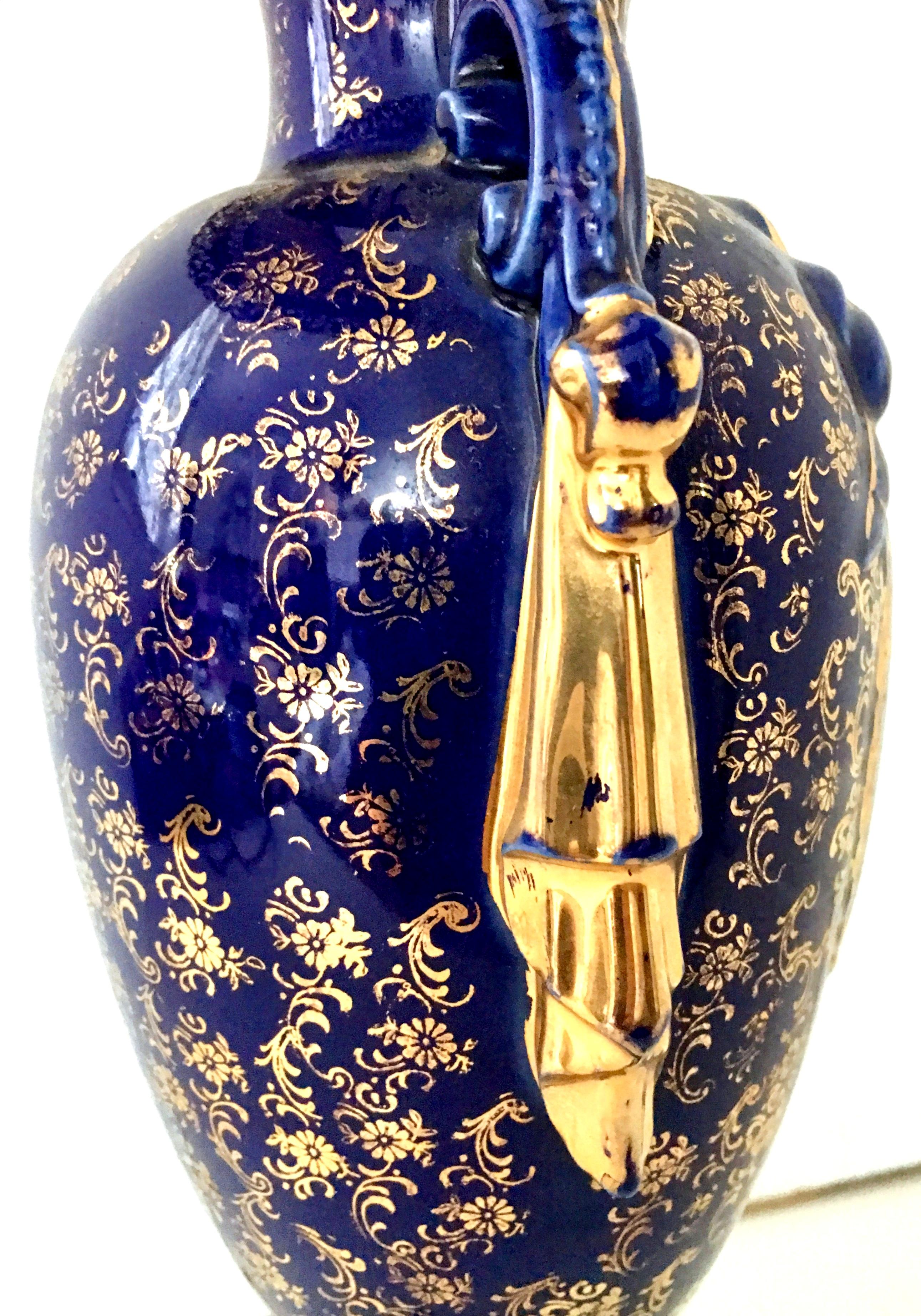 20th Century Antique French Sevres Style Cobalt & 22-Karat Gold Hand-Painted Vase Lamp