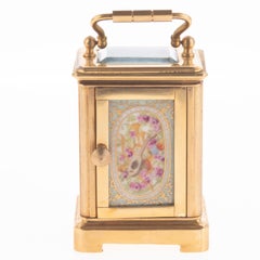 Antique French Carriage Clock de style Sèvres avec cadran en émail, 19ème siècle