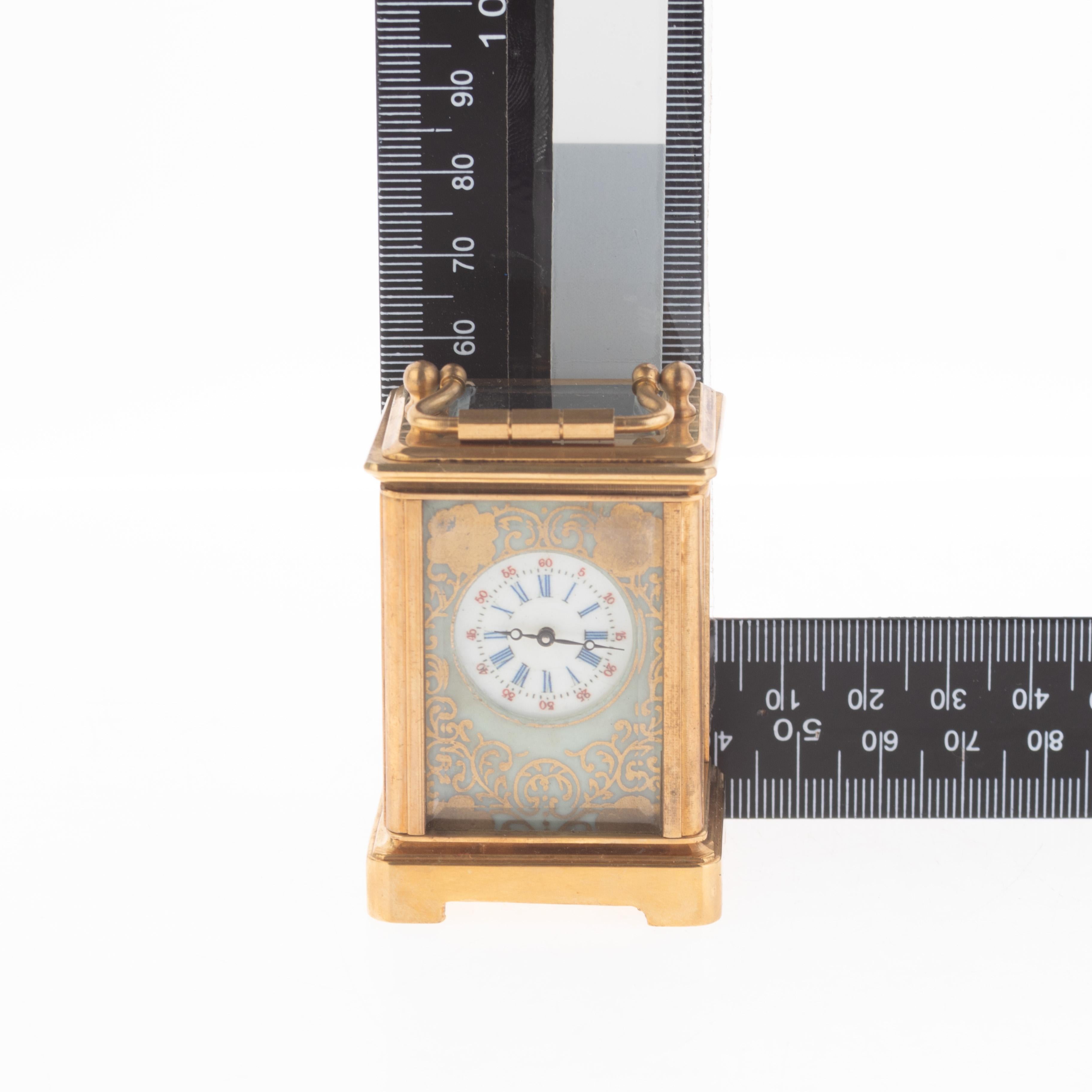 Antique French Sèvres-Style Gilt Carriage Clock with Enamel Dial, 19th Century In Good Condition For Sale In Nottingham, GB