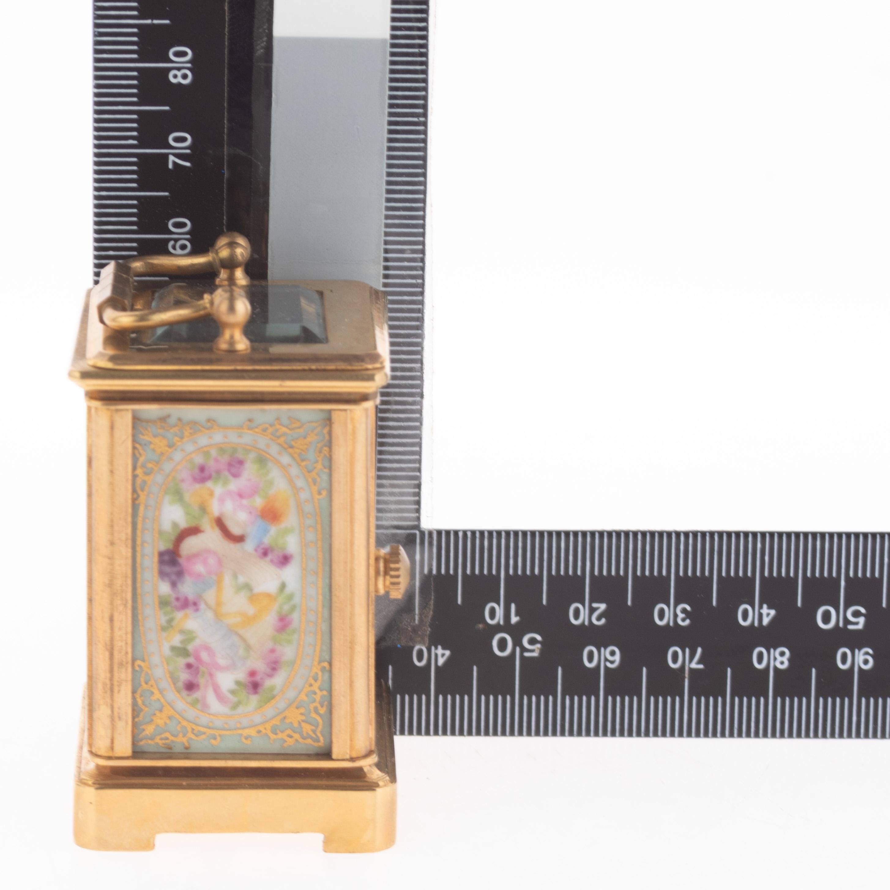 Brass Antique French Sèvres-Style Gilt Carriage Clock with Enamel Dial, 19th Century For Sale