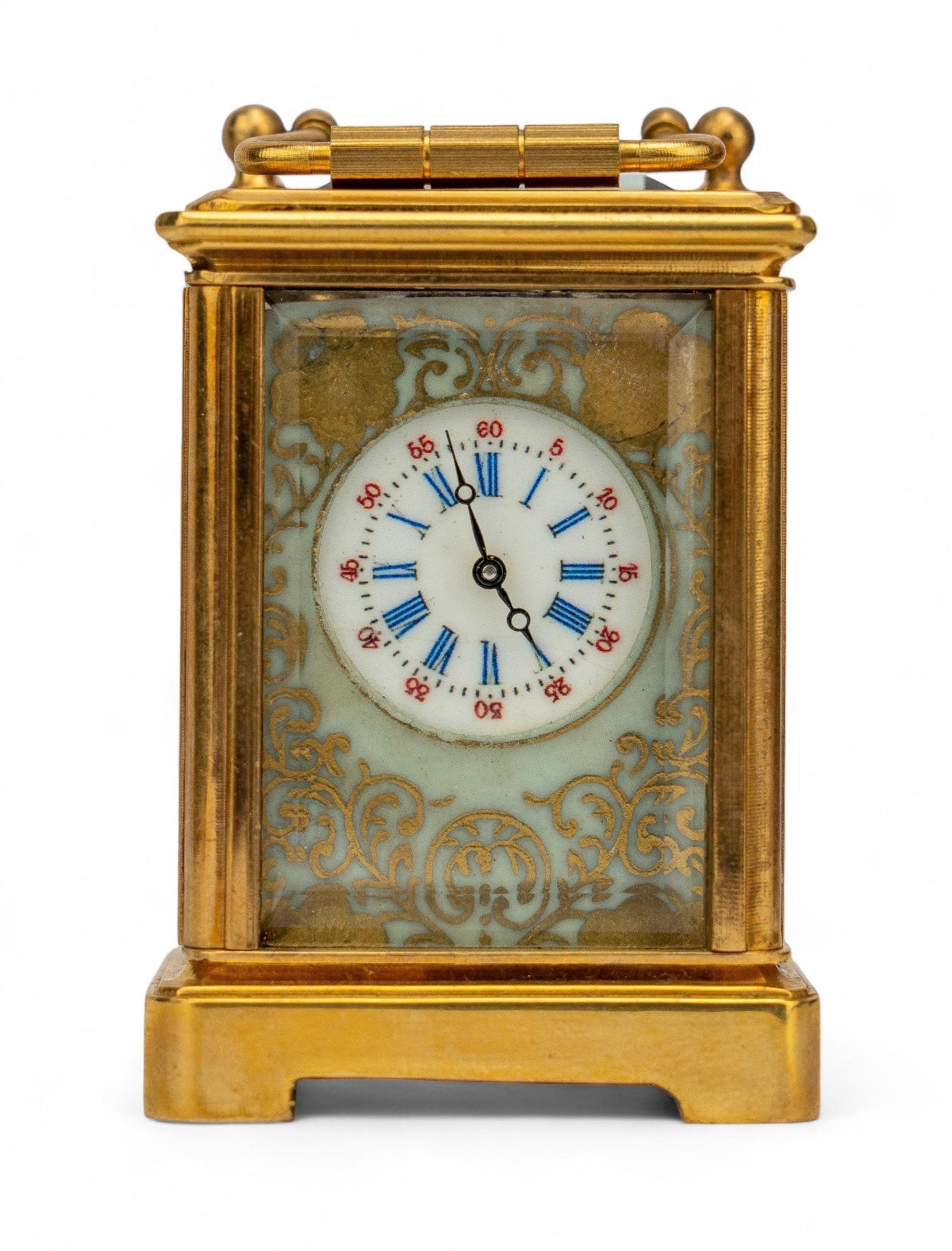 Antique French Sèvres-Style Gilt Carriage Clock with Enamel Dial, 19th Century For Sale 1