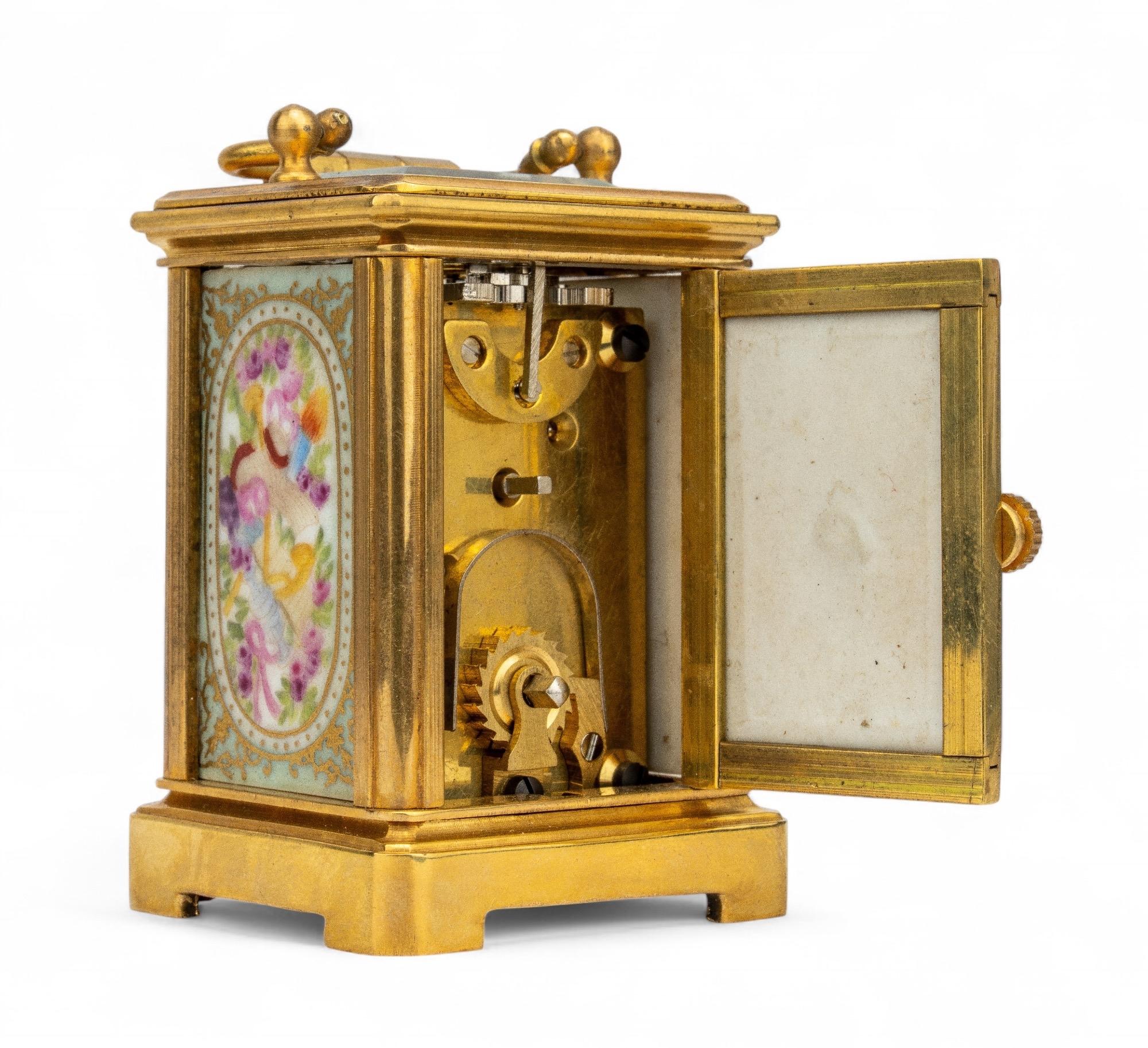 Antique French Sèvres-Style Gilt Carriage Clock with Enamel Dial, 19th Century For Sale 3