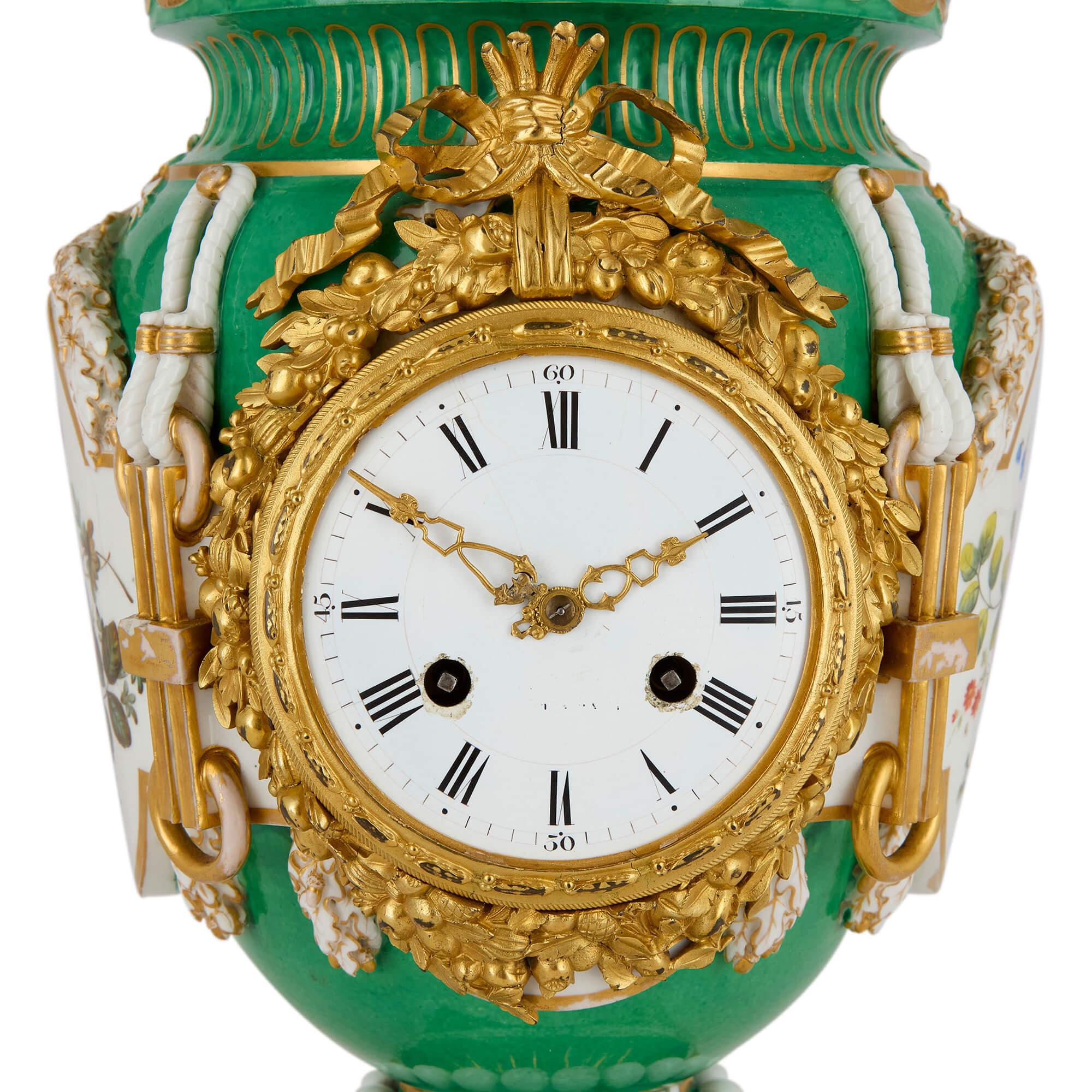 Antique French Sèvres-Style Ormolu Mounted Porcelain Mantel Clock In Good Condition For Sale In London, GB