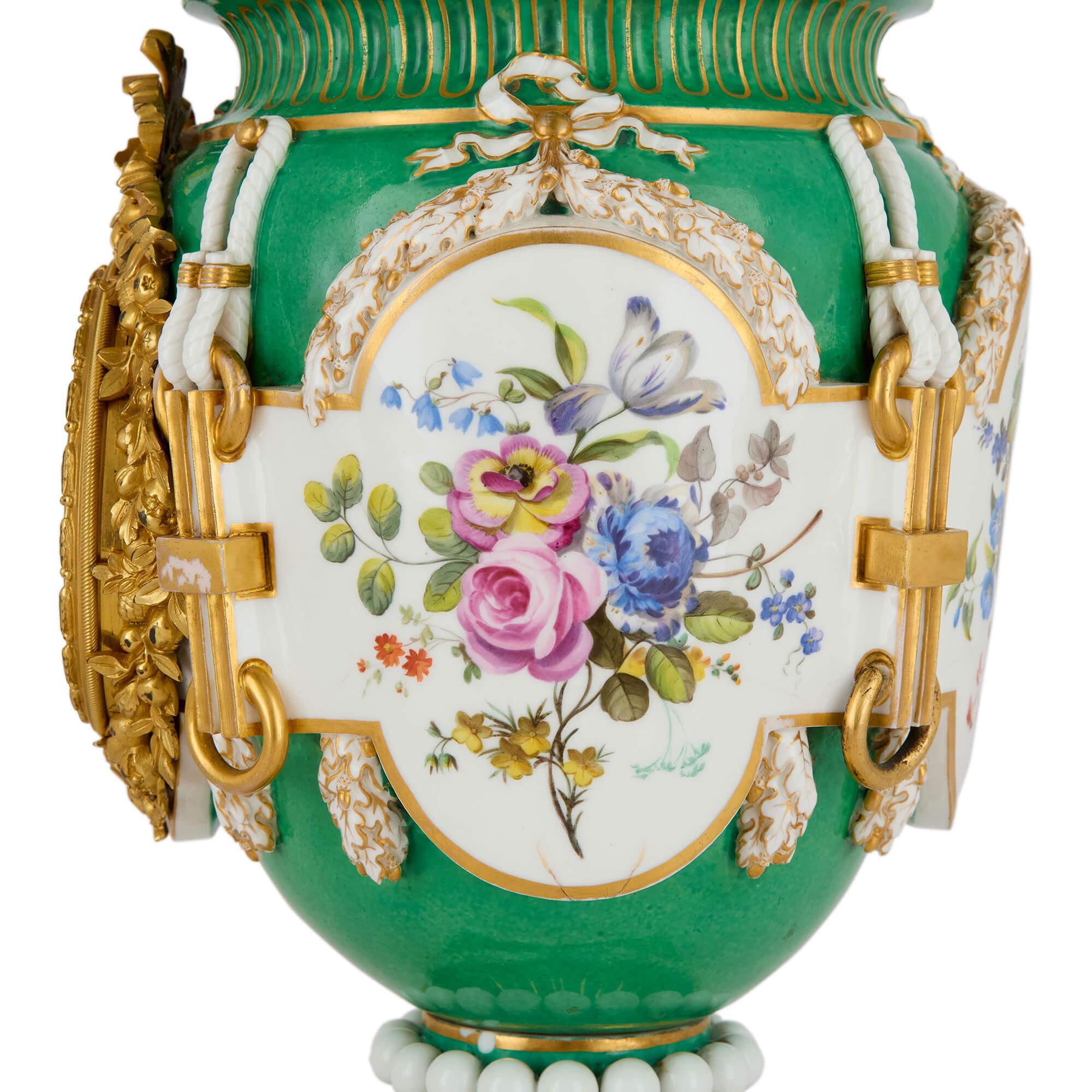 19th Century Antique French Sèvres-Style Ormolu Mounted Porcelain Mantel Clock For Sale