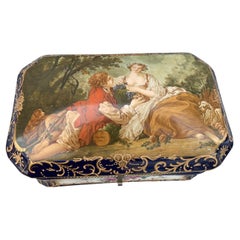 Antique French Sèvres Style Painted Porcelain and Gilt Brass Box