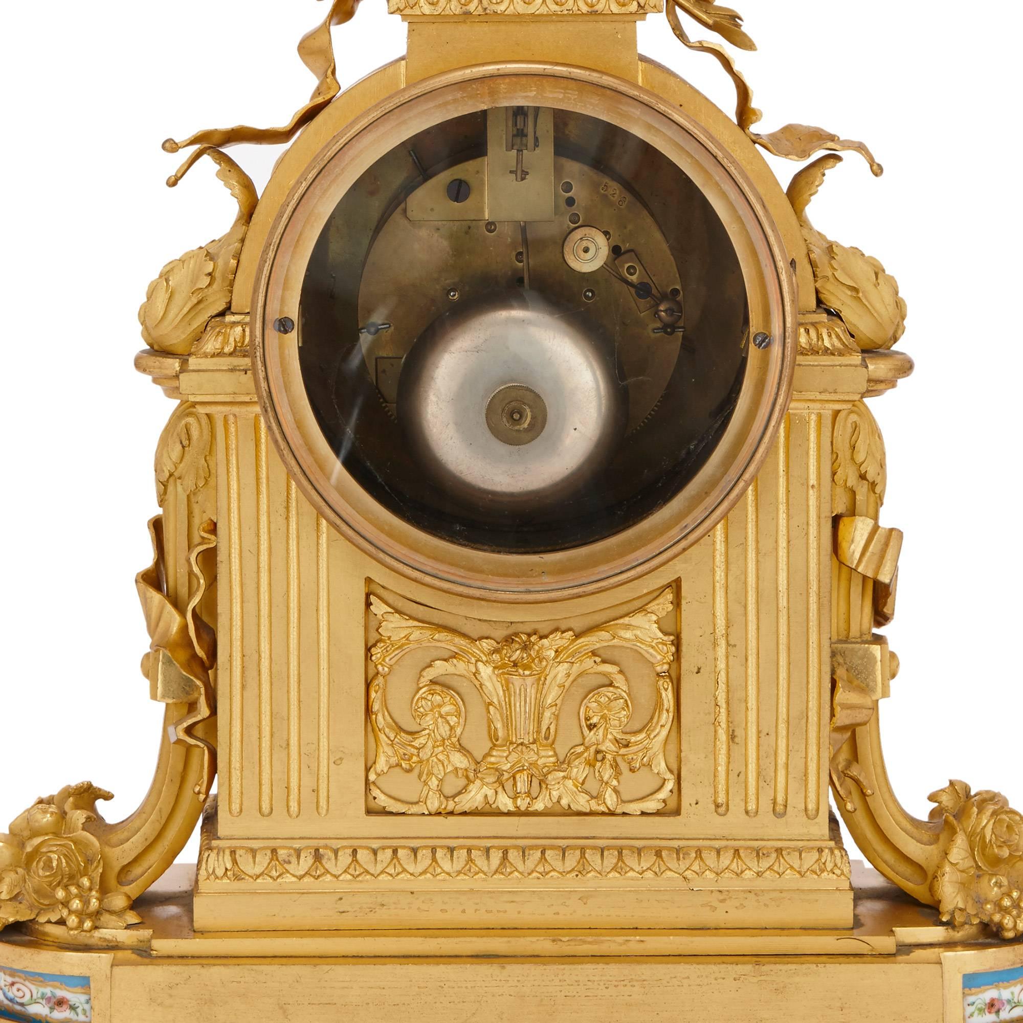 19th Century Antique French Sevres Style Porcelain and Gilt Bronze Mantel Clock For Sale