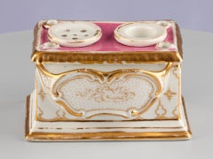Antique French Sèvres Style Rococo Painted Gilt Pink Gold Inkstand