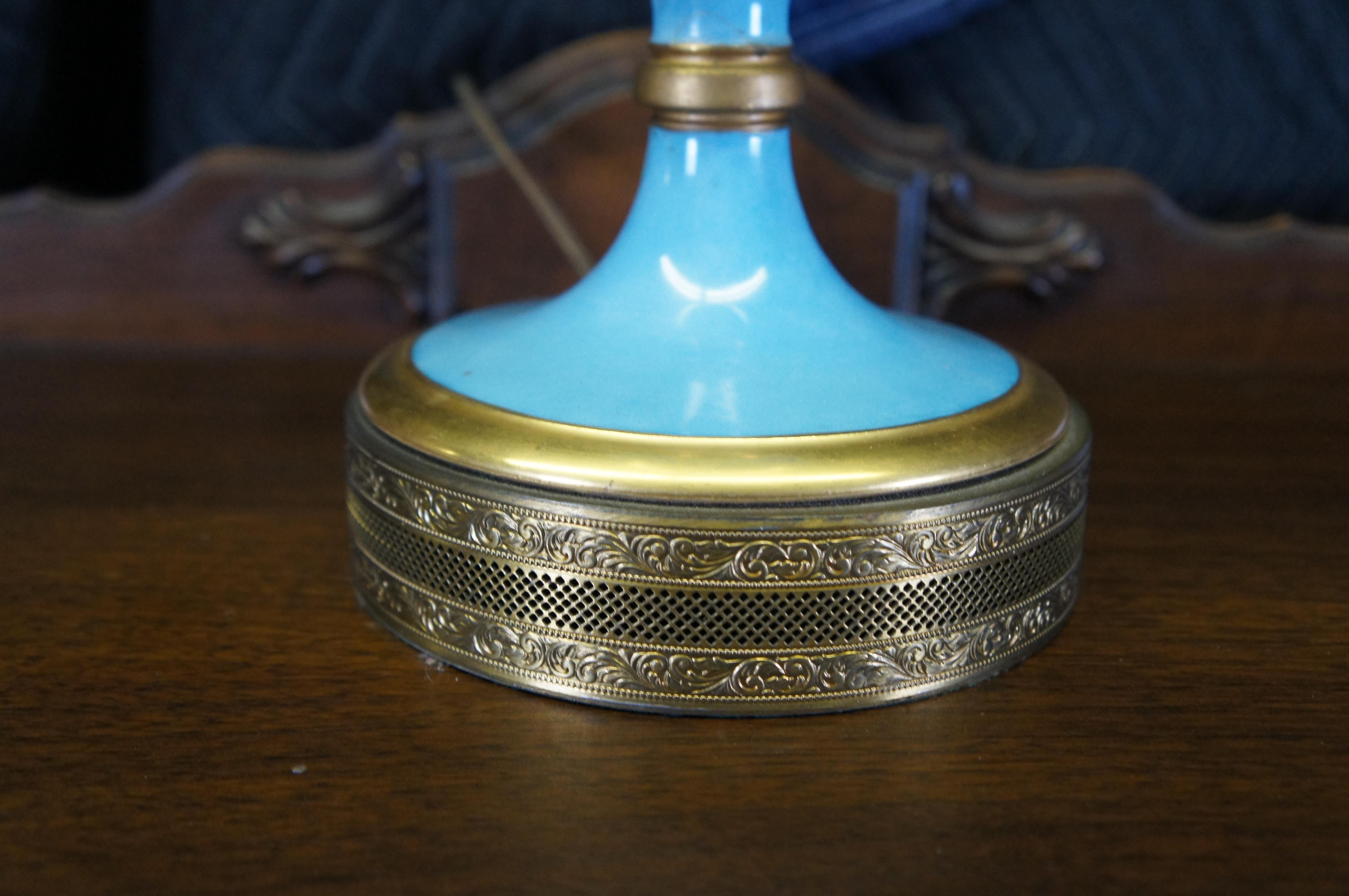 Antiquité française style Sèvres Porcelaine Turquoise Mantel Vase Urn Lamp 42