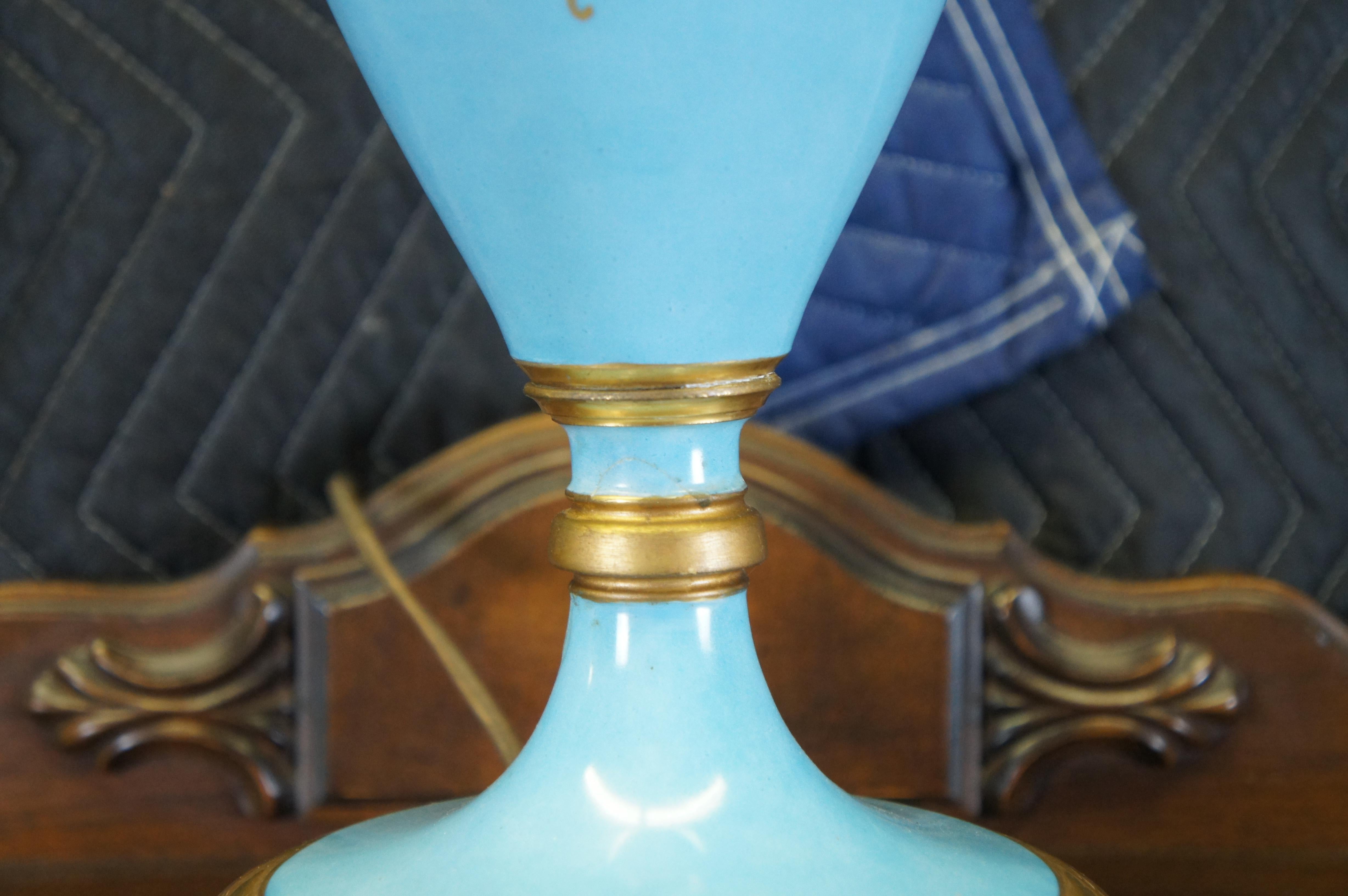 20ième siècle Antiquité française style Sèvres Porcelaine Turquoise Mantel Vase Urn Lamp 42