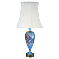Antike französische türkisfarbene Porzellan-Kaminsims-Vase im Sevres-Stil, Urnenlampe, 42"