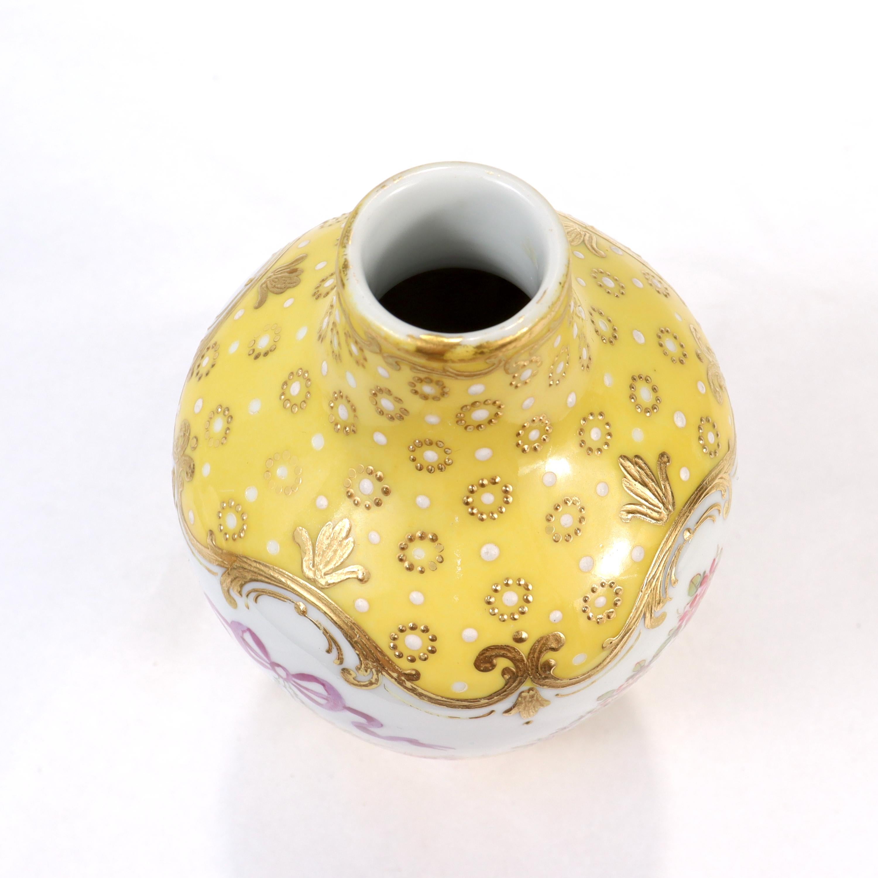 Antique French Sevres Type Yellow Ground Jeweled Vase with Garlands & Ribbons 3