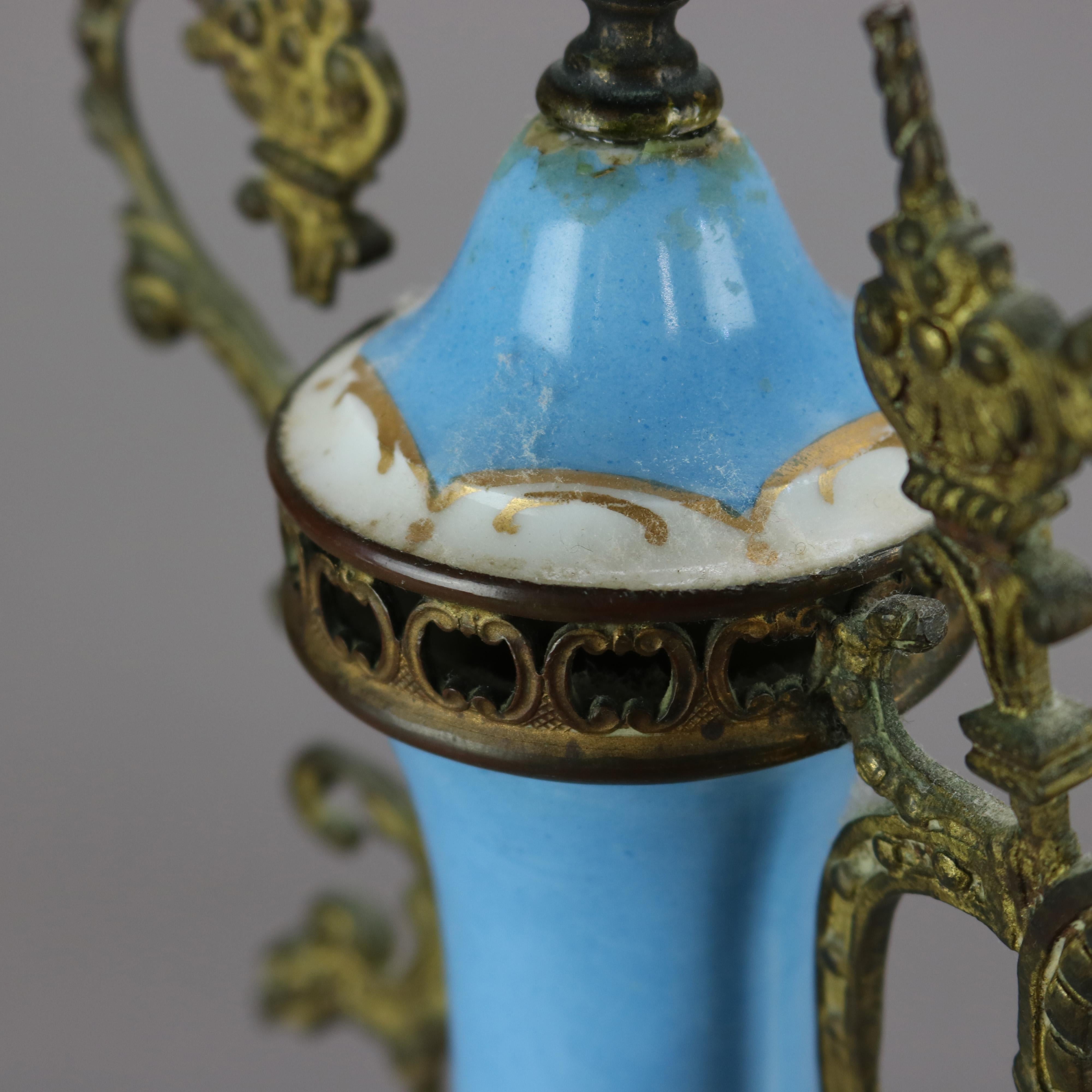 Antique French Sevres Urns, Hand Painted & Gilt Porcelain with Ormolu, 19th C 5