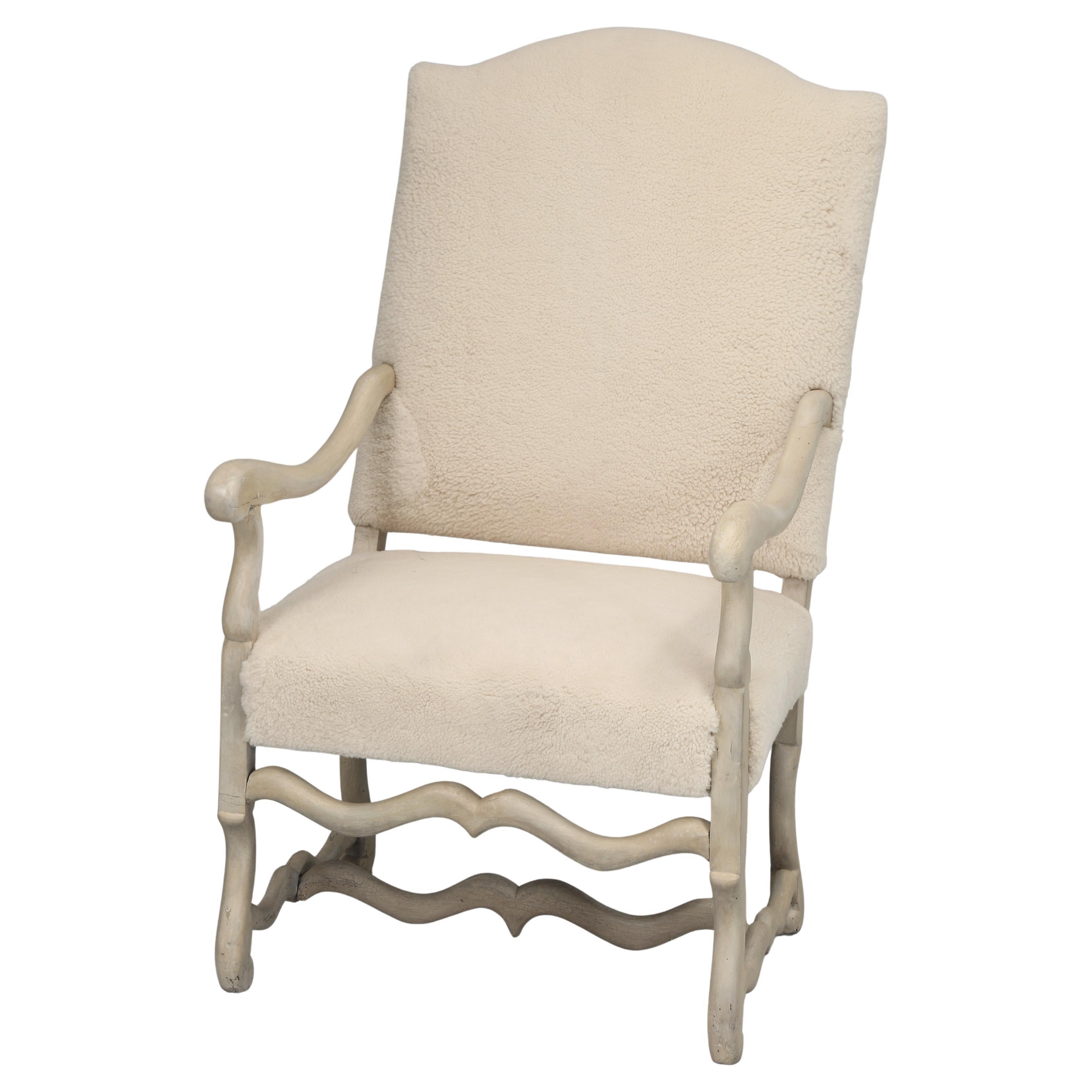 Antique French Shearling Upholstered Armchair Completely Restored Old School