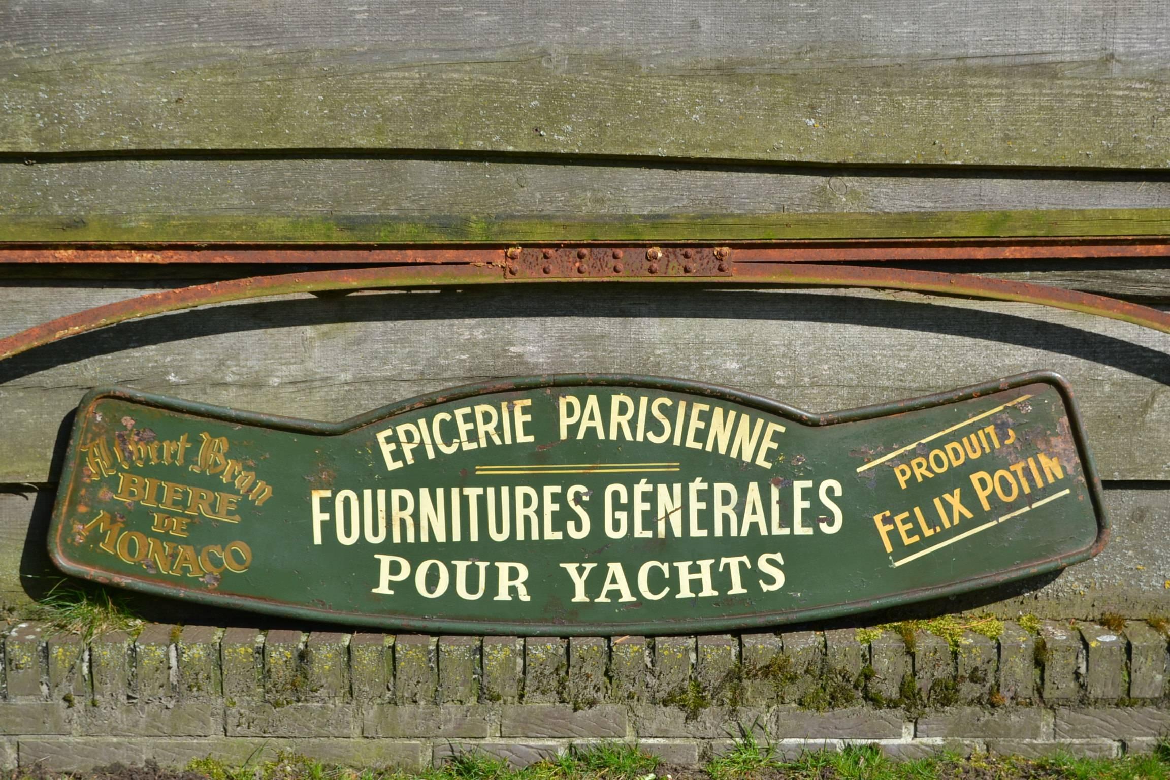 Art Deco Antique French Iron Shop Sign for Yacht Supplies and Provision 