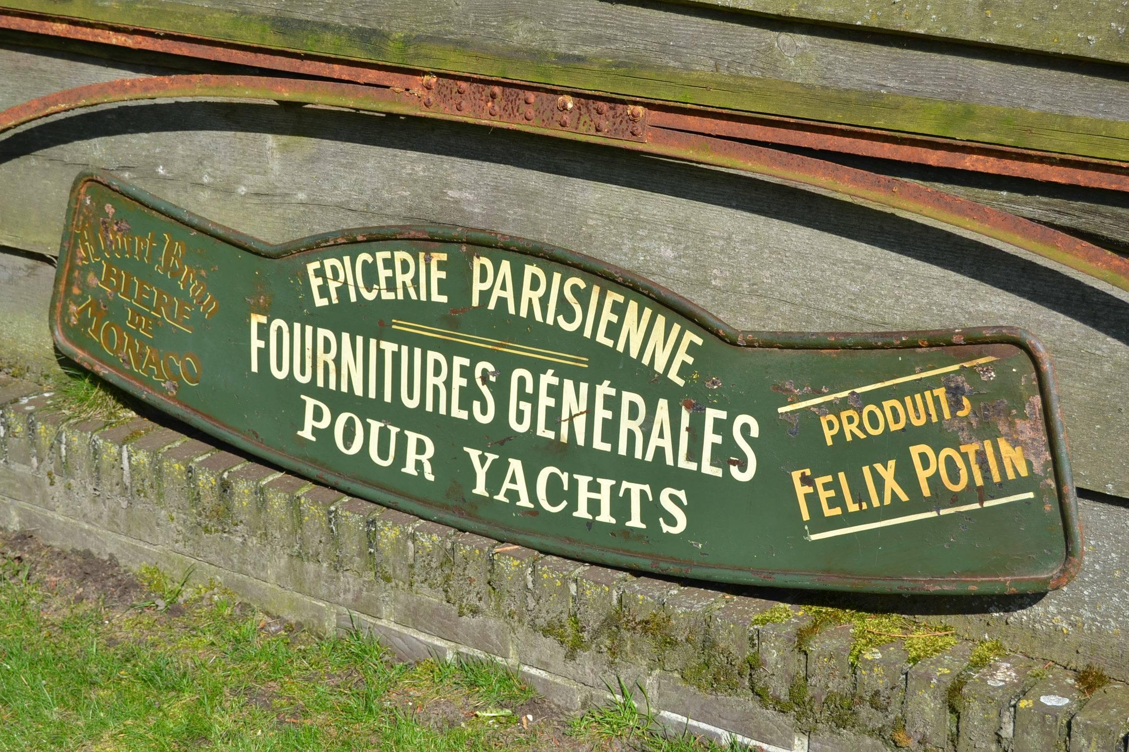 Hand-Painted Antique French Iron Shop Sign for Yacht Supplies and Provision 