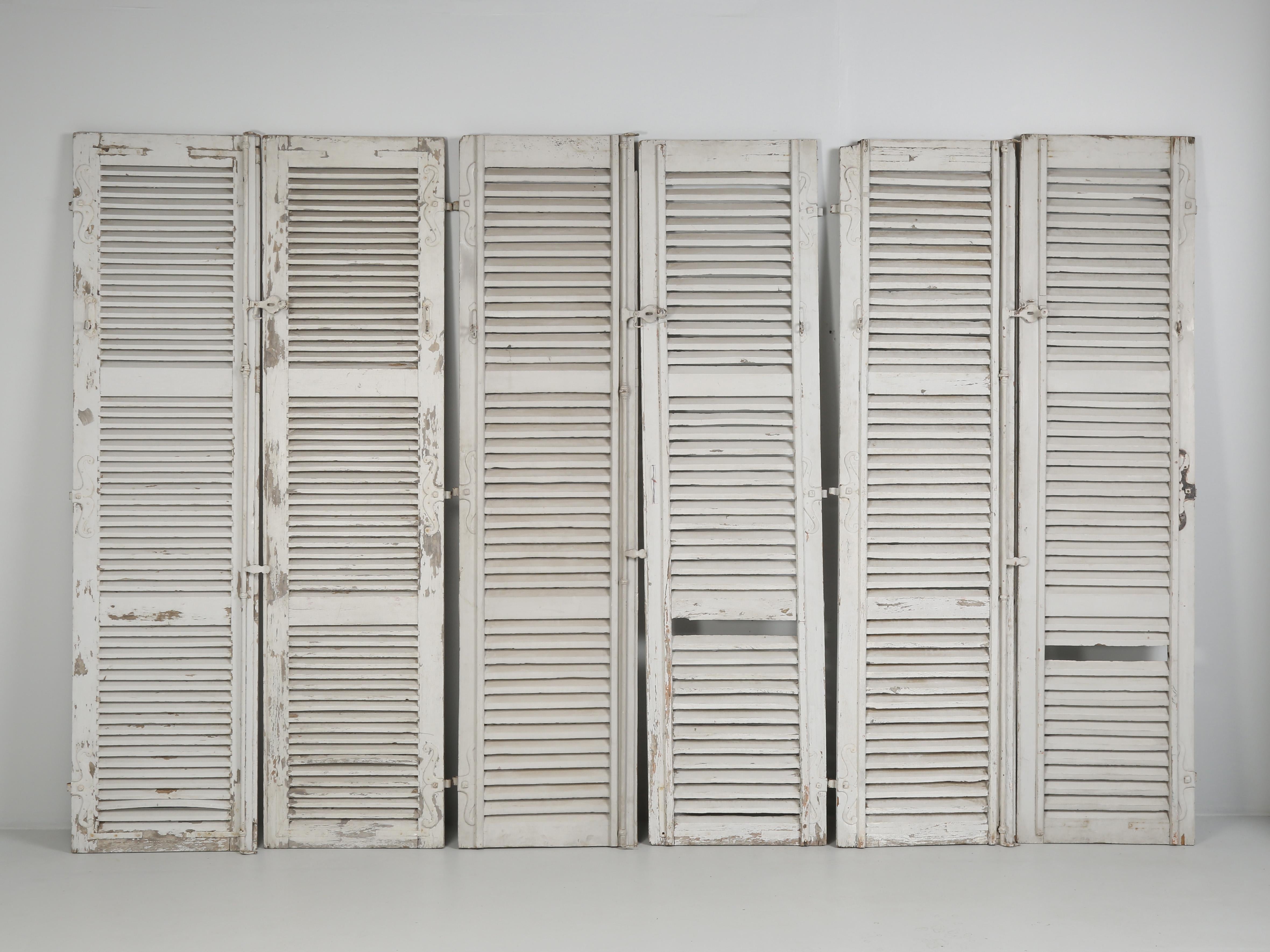 Antique French Shutters Old Paint, Original Hardware '7' Pairs Available c1700's For Sale 9