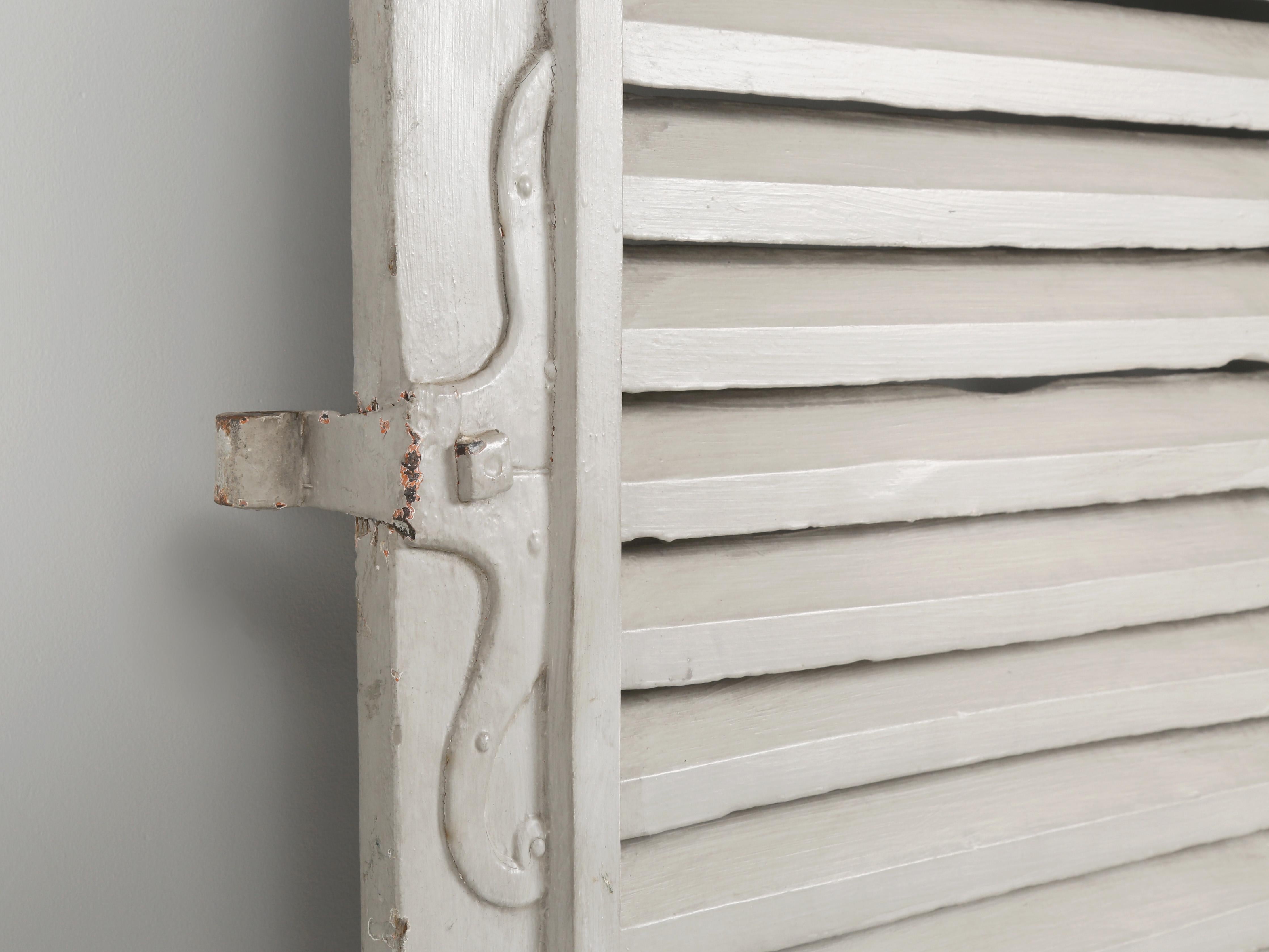 Steel Antique French Shutters Old Paint, Original Hardware '7' Pairs Available c1700's For Sale