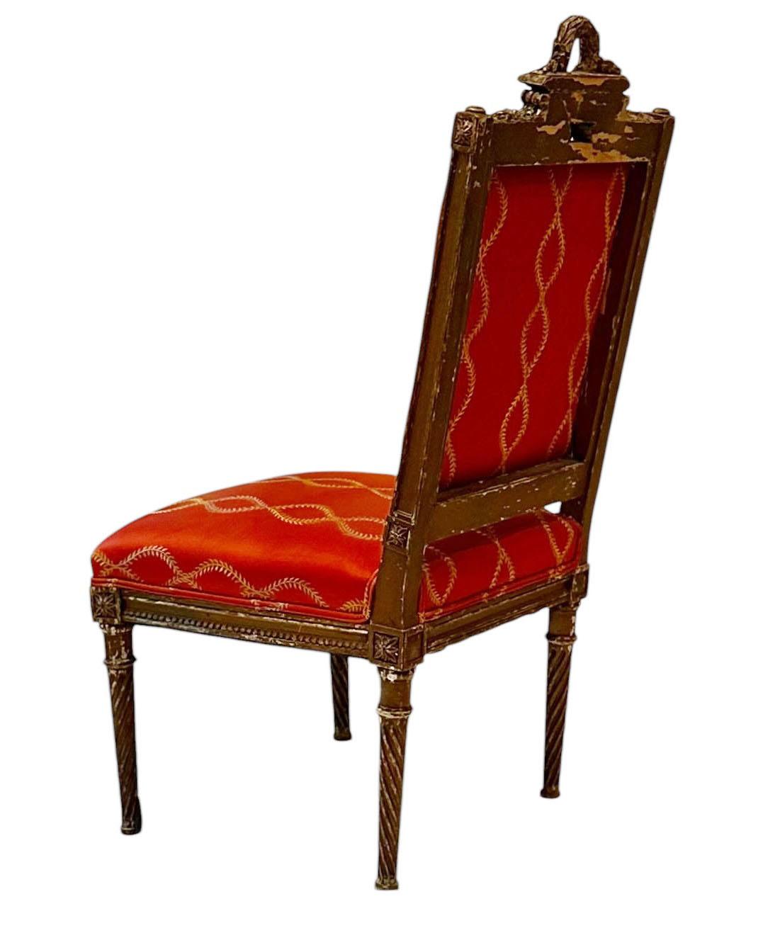 Silk Antique French Side Chair For Sale