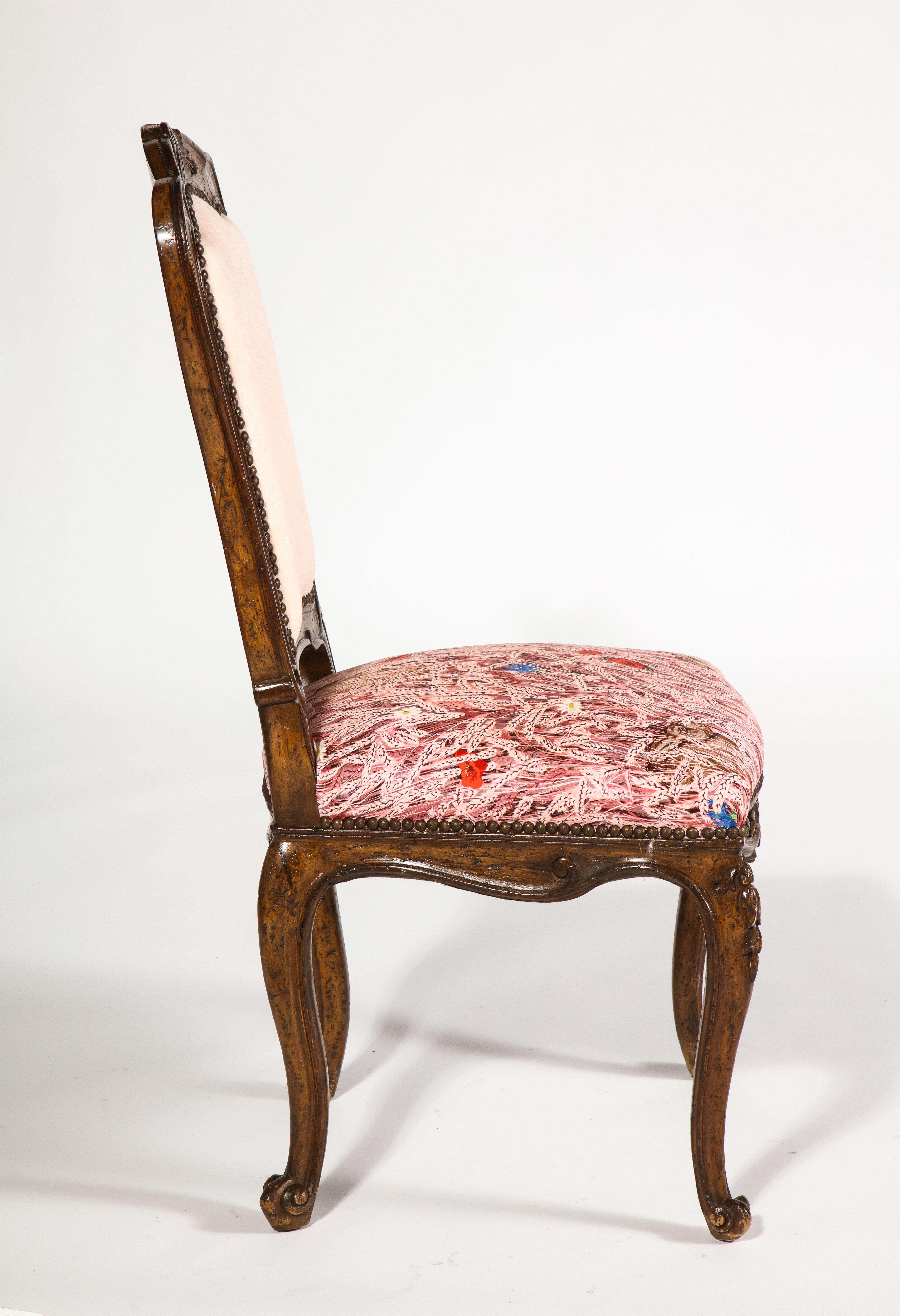 Antique French Side Chair with Peach Terrycloth Back & Hermés Silk Scarf Seat For Sale 2