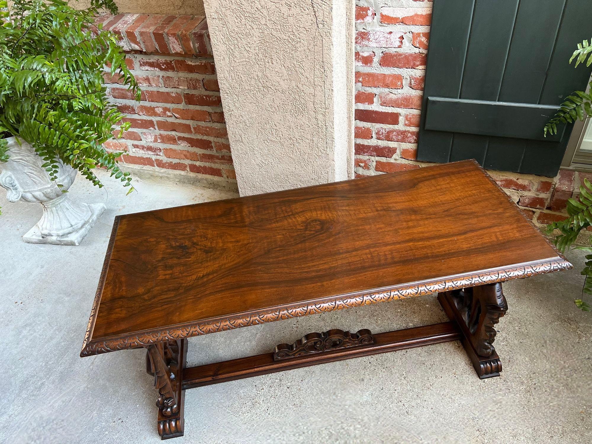 Antique French Side Coffee Sofa Table Carved Walnut Renaissance Cherub c1930 6