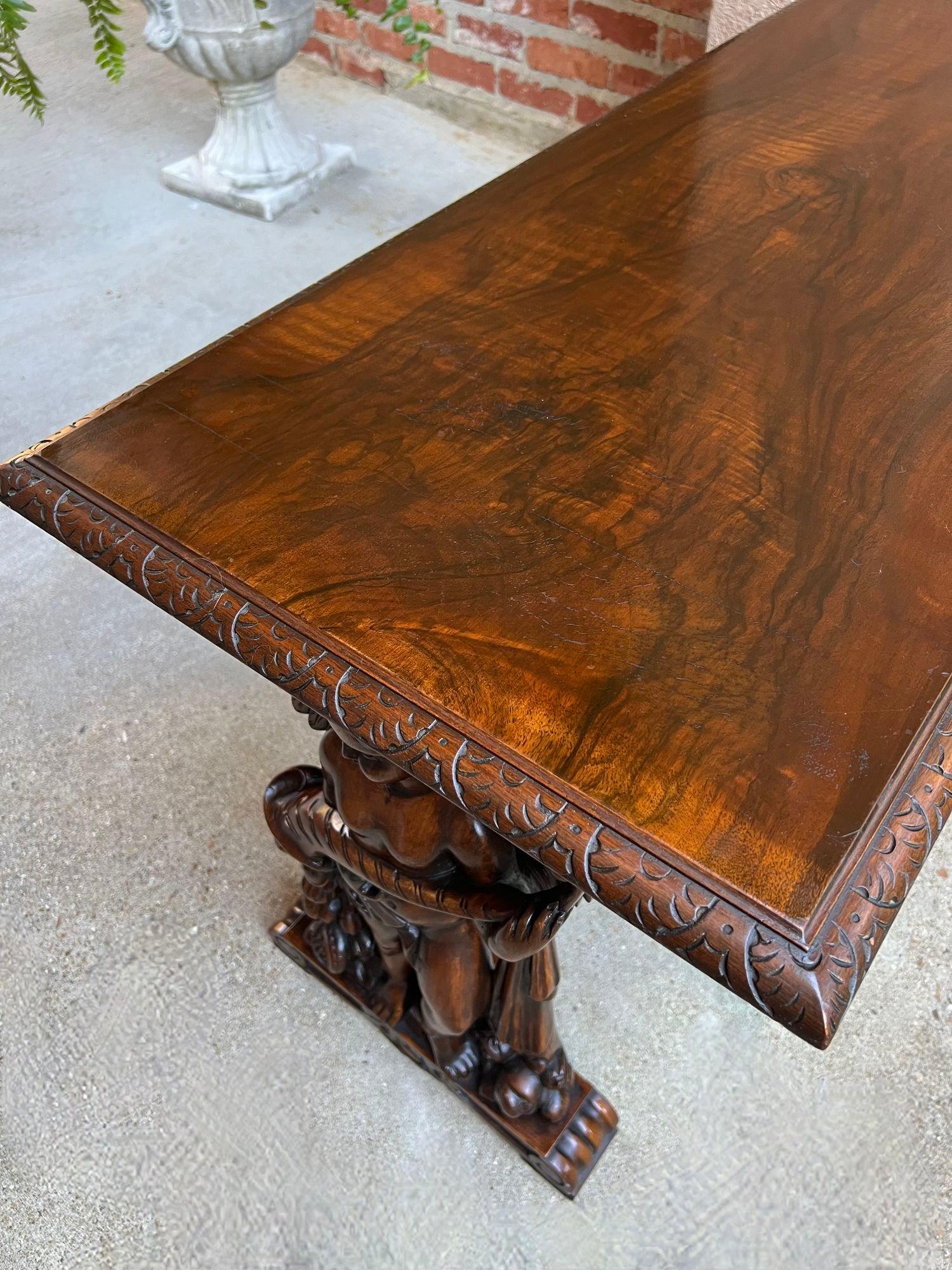 Antique French Side Coffee Sofa Table Carved Walnut Renaissance Cherub c1930 7