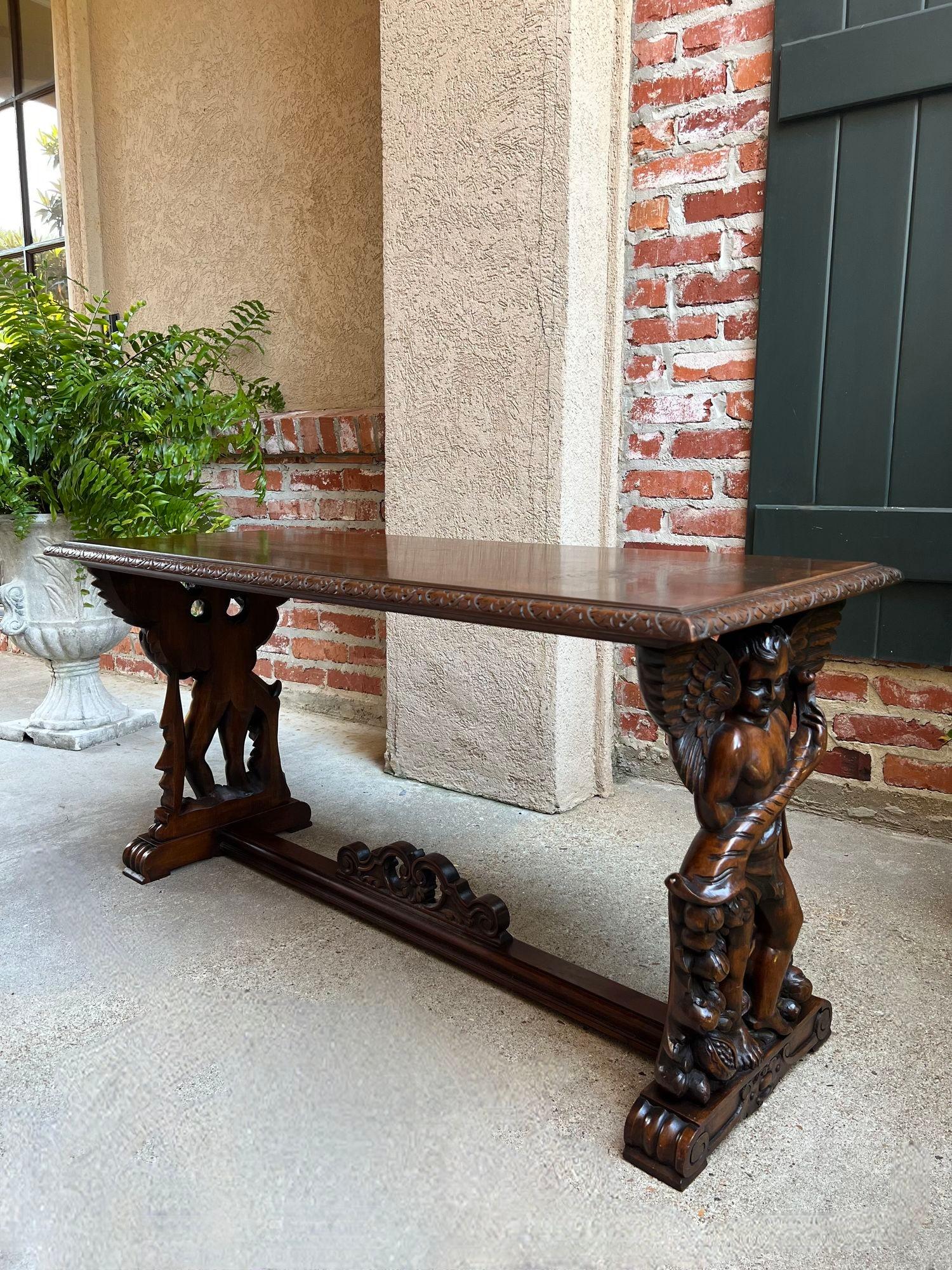 Antique French Side Coffee Sofa Table Carved Walnut Renaissance Cherub c1930 8