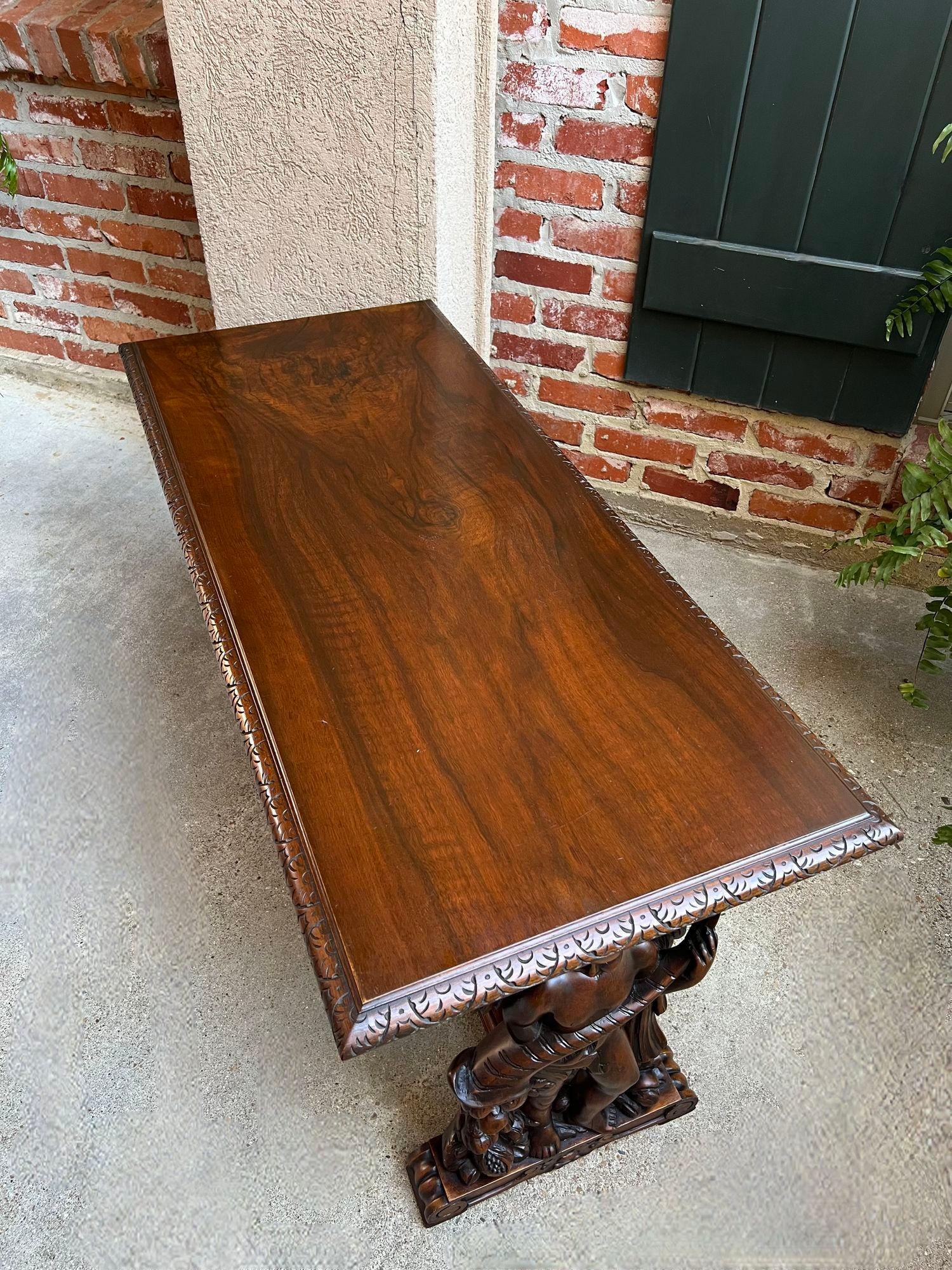 Antique French Side Coffee Sofa Table Carved Walnut Renaissance Cherub c1930 13