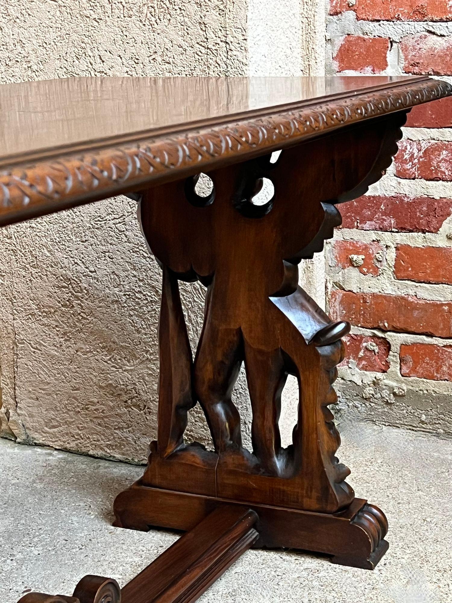 Antique French Side Coffee Sofa Table Carved Walnut Renaissance Cherub c1930 15