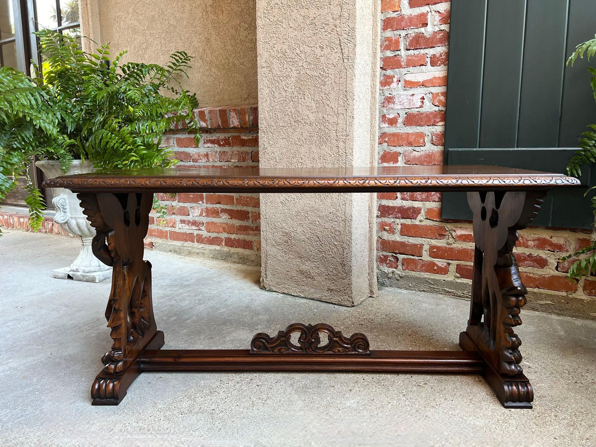 Renaissance Revival Antique French Side Coffee Sofa Table Carved Walnut Renaissance Cherub c1930