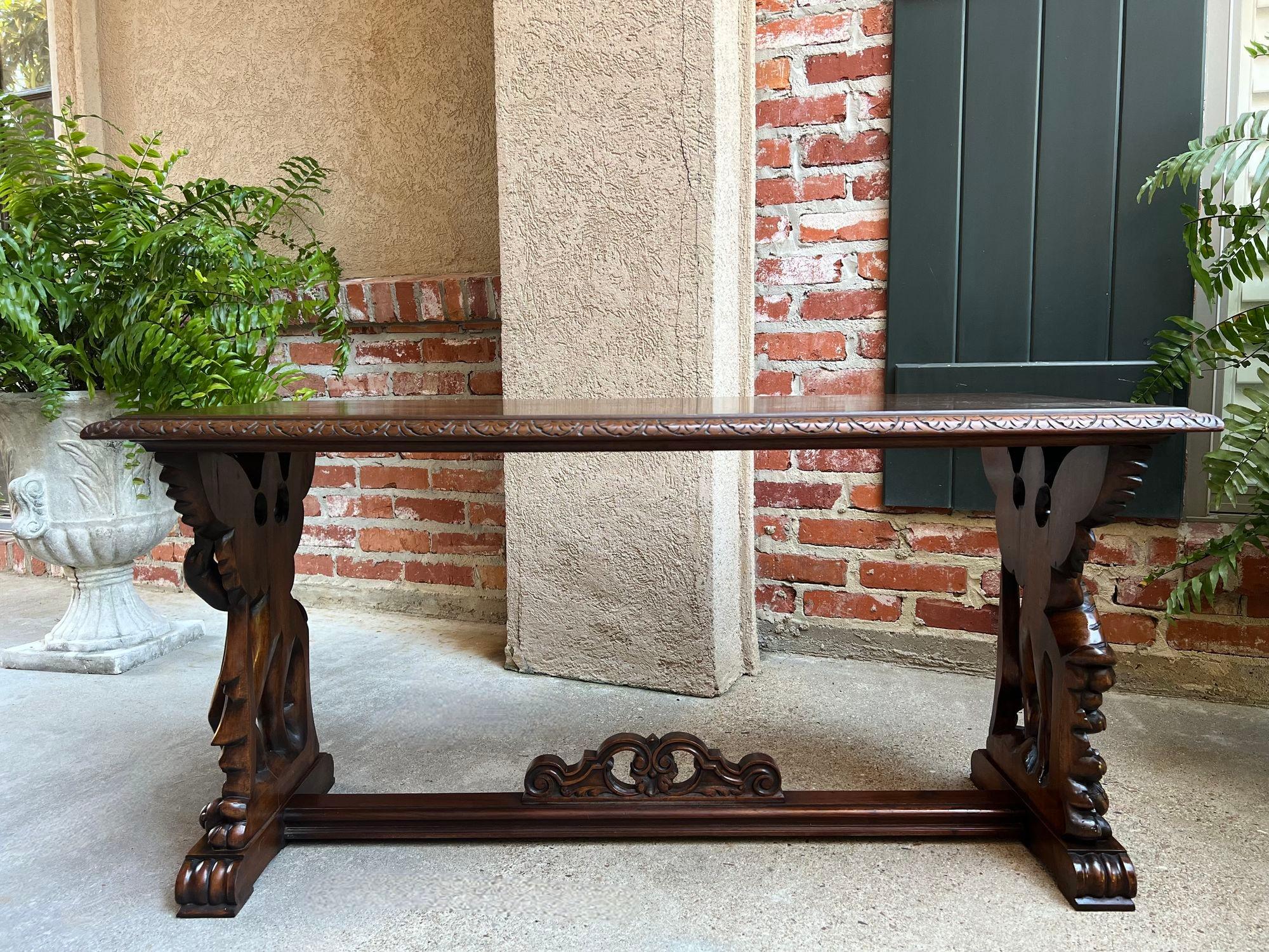 Antique French Side Coffee Sofa Table Carved Walnut Renaissance Cherub c1930 1