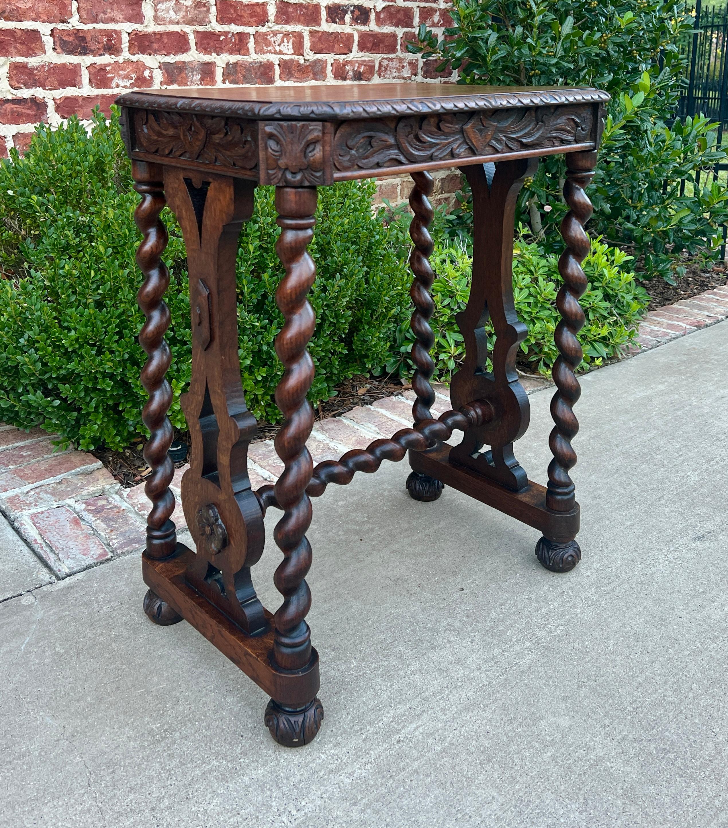 Antique French Side End Table BARLEY TWIST Carved Oak Renaissance Drawer 19th C 5