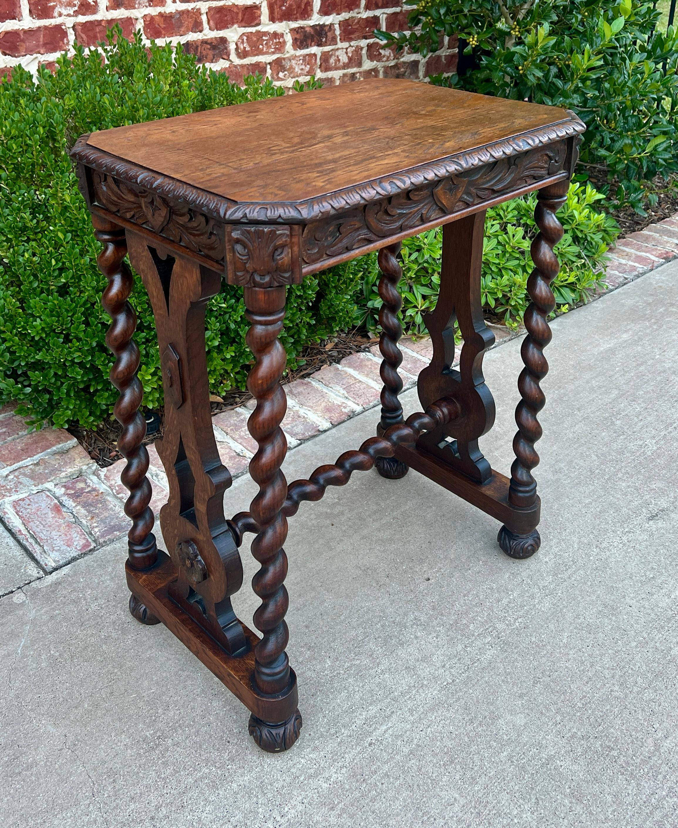 Antique French Side End Table BARLEY TWIST Carved Oak Renaissance Drawer 19th C 6