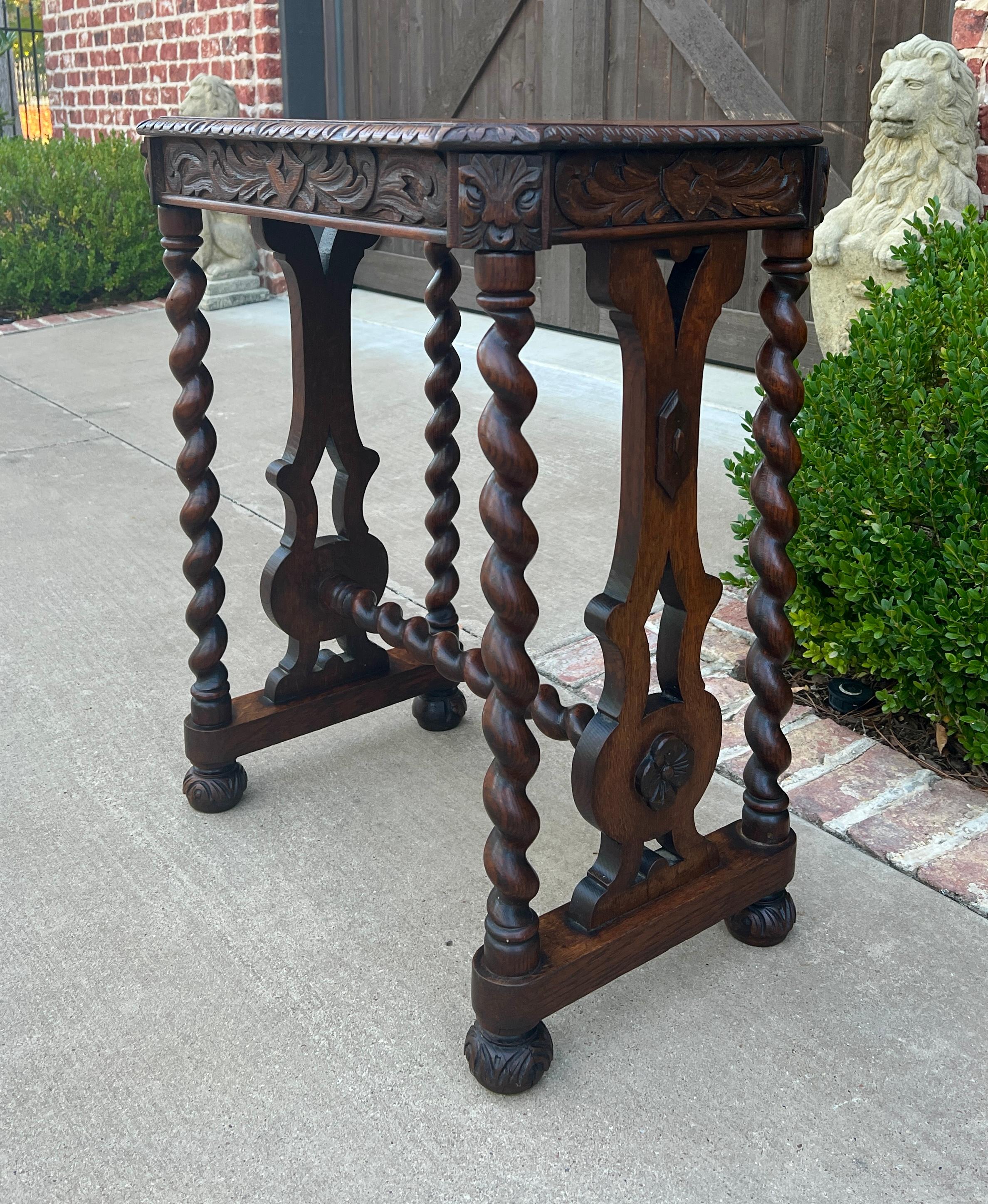 Antique French Side End Table BARLEY TWIST Carved Oak Renaissance Drawer 19th C 7