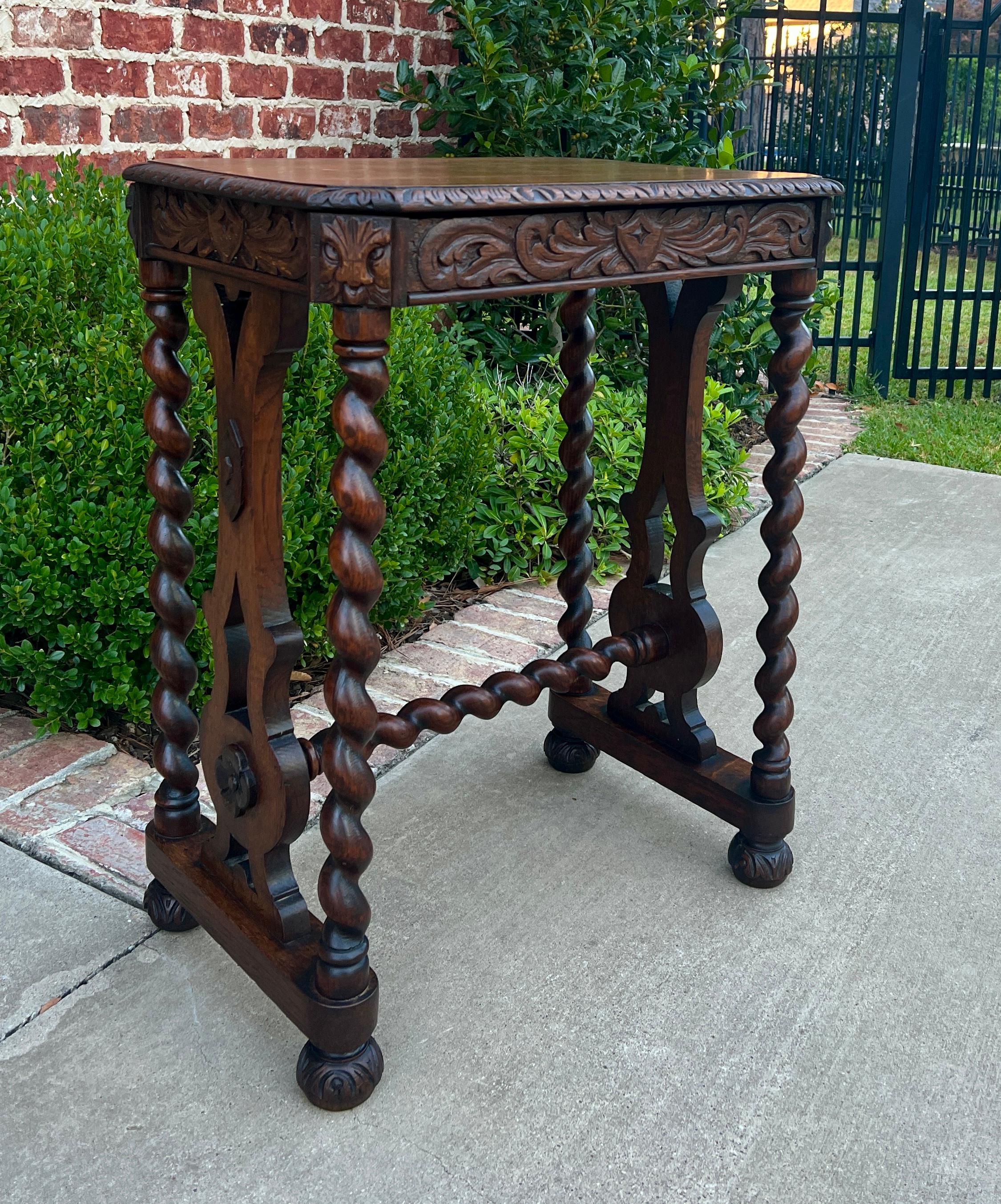 Victorian Antique French Side End Table BARLEY TWIST Carved Oak Renaissance Drawer 19th C