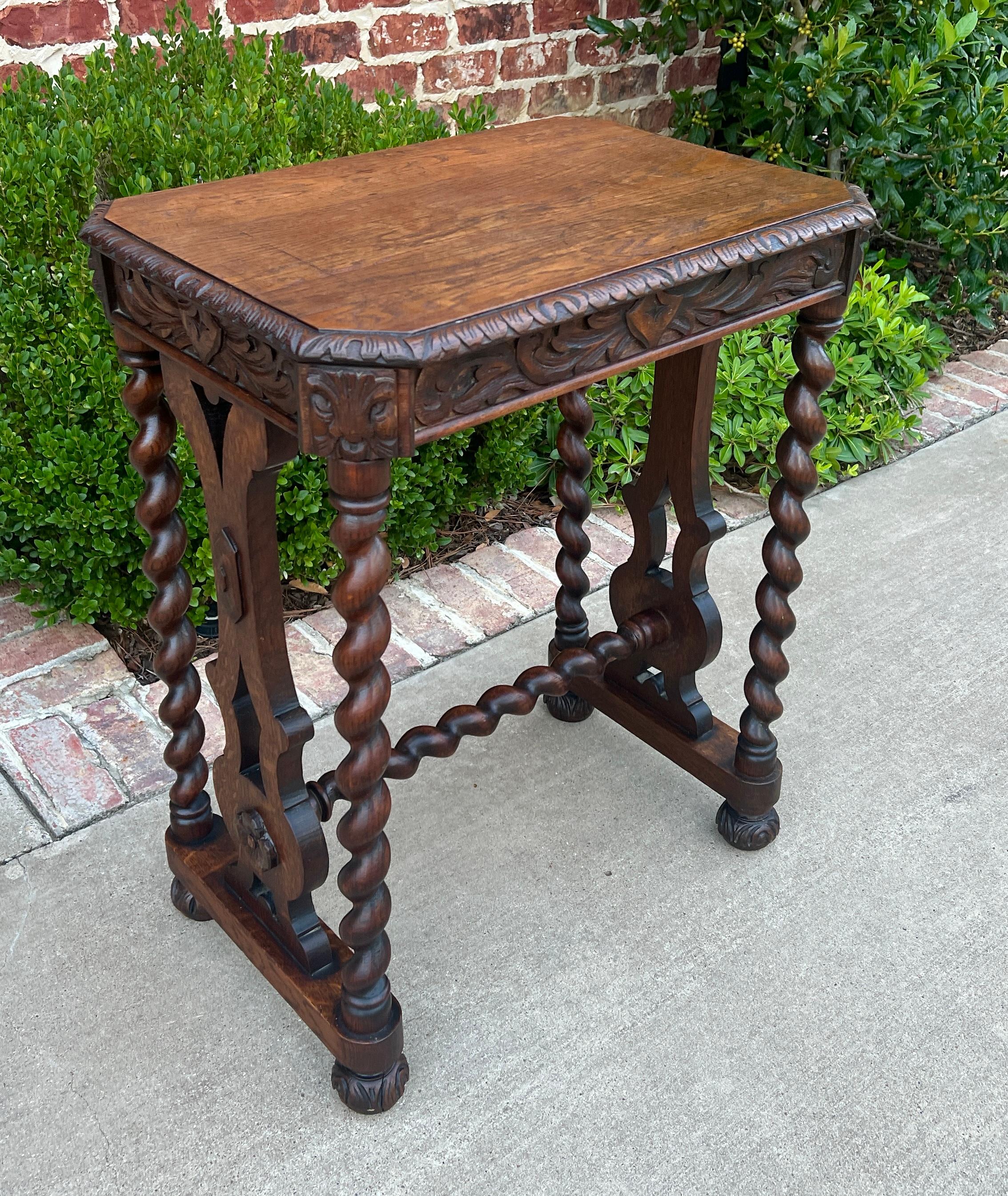 Antique French Side End Table BARLEY TWIST Carved Oak Renaissance Drawer 19th C 4