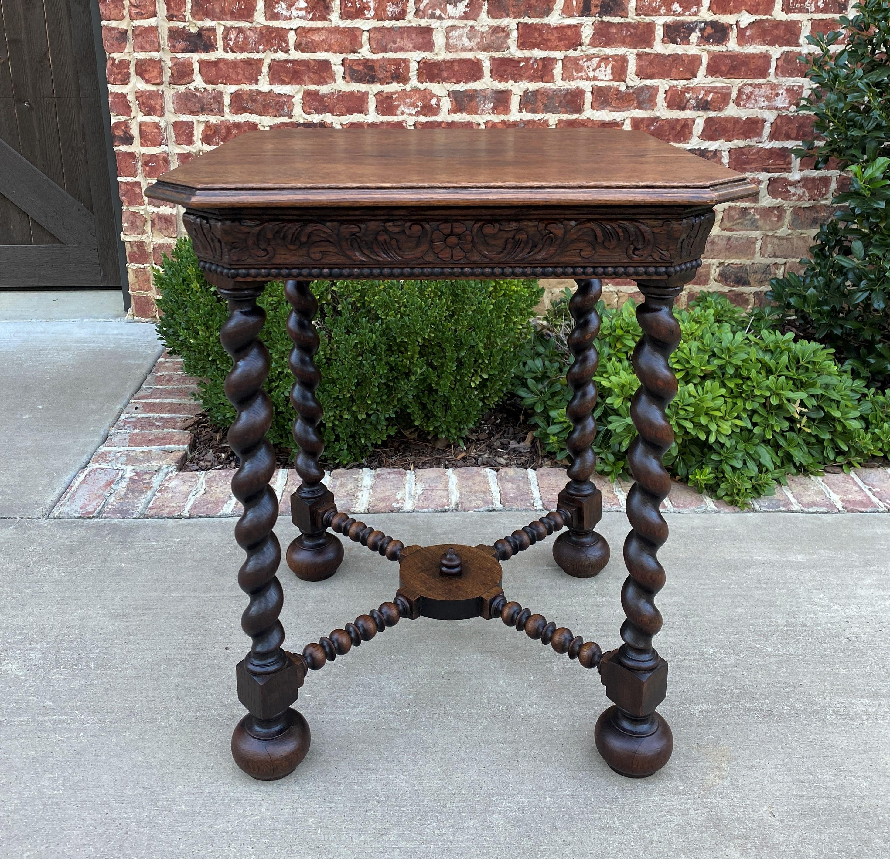 Antique French Side End Table Barley Twist Legs Canted Corners Oak Square Top 3