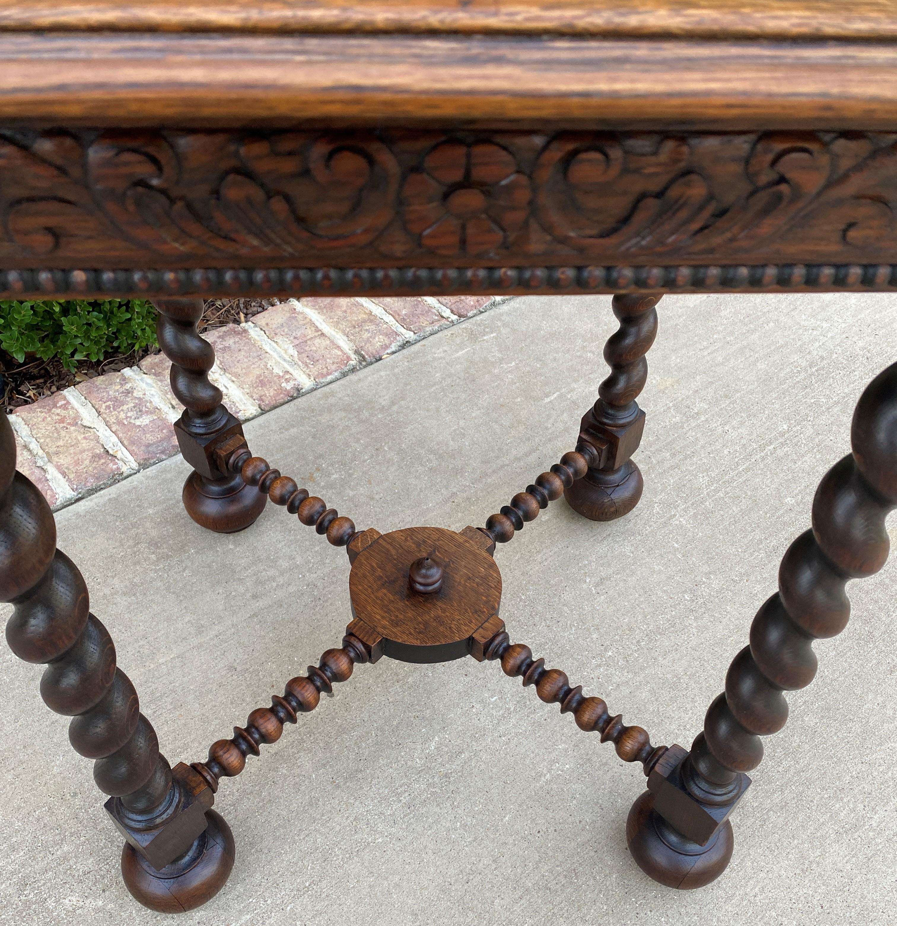 Early 20th Century Antique French Side End Table Barley Twist Legs Canted Corners Oak Square Top